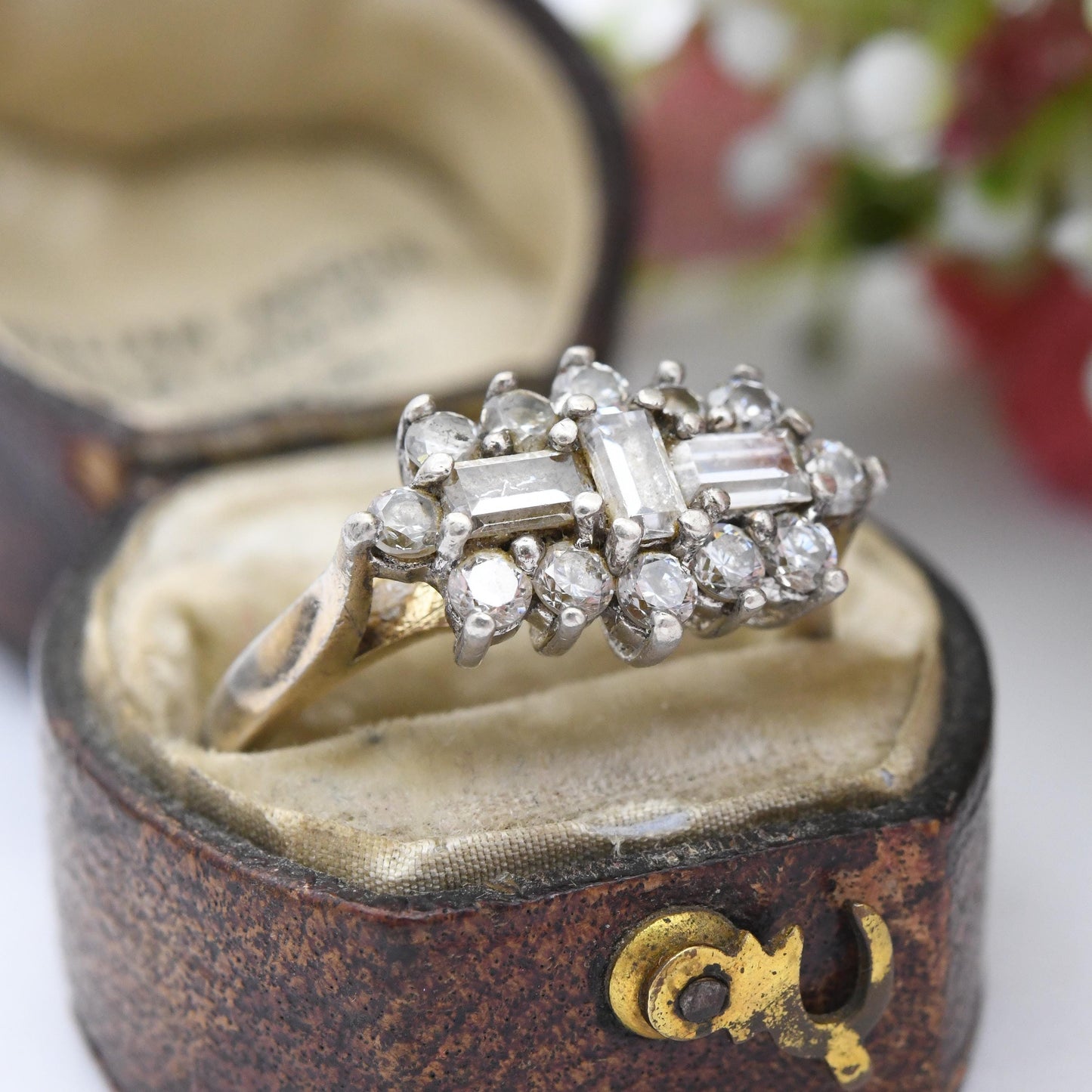 Vintage Sterling Silver CZ Cluster Ring - Clear Stones | Statement Cocktail Ring | Sparkly Gift for Her | UK Size - P | US Size - 7 1/2