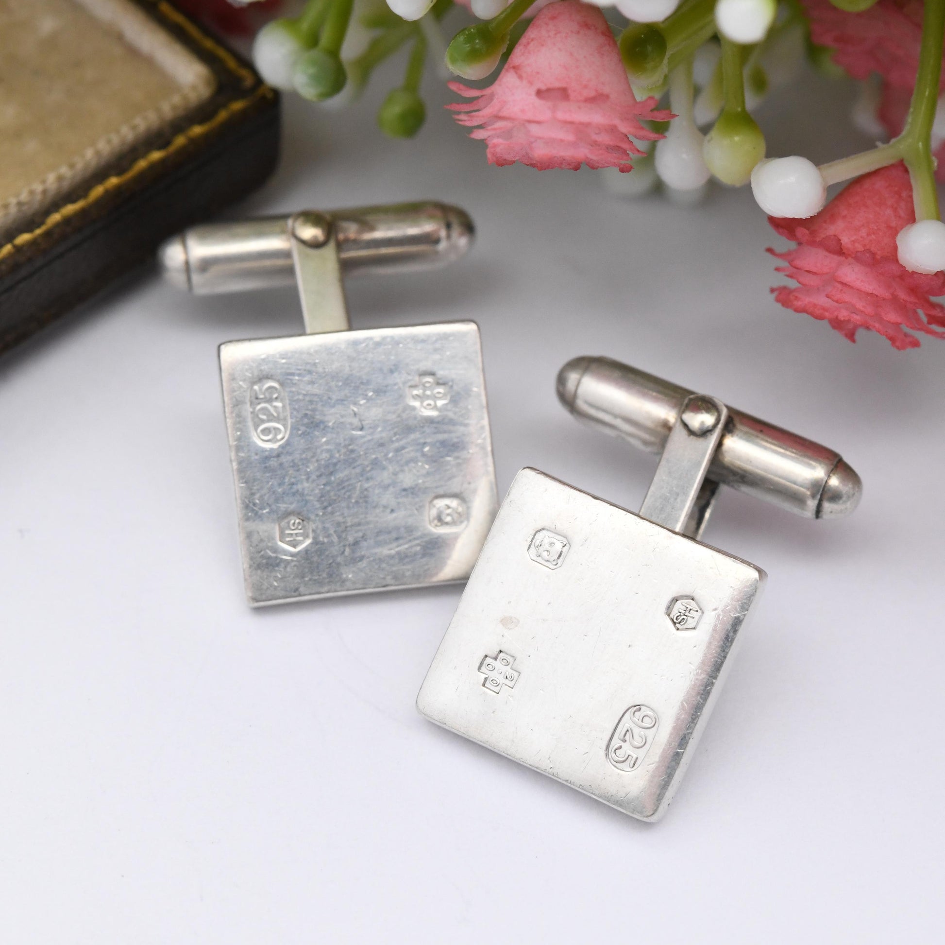 Vintage Sterling Silver Hallmarks Cufflinks 2000 Millennium Mark - Minimal Square Design Bullet Back | Anniversary Birthday Gift for Him