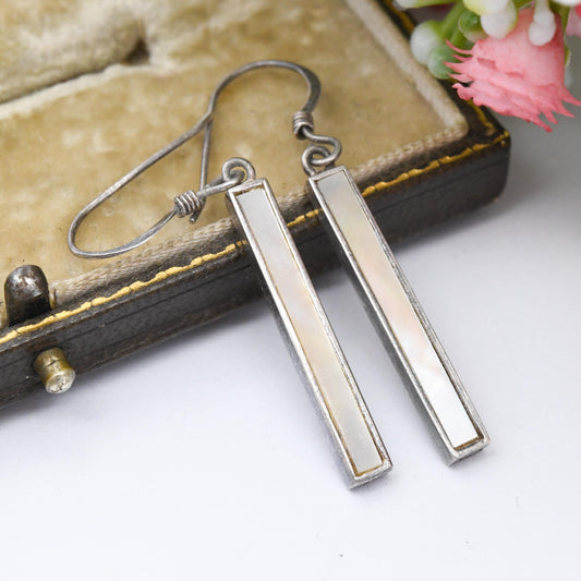 Sterling Silver Marks and Spencers Mother of Pearl Drop Earrings - Long Rectangle Dangle Drops M&S | Everyday Work Earrings