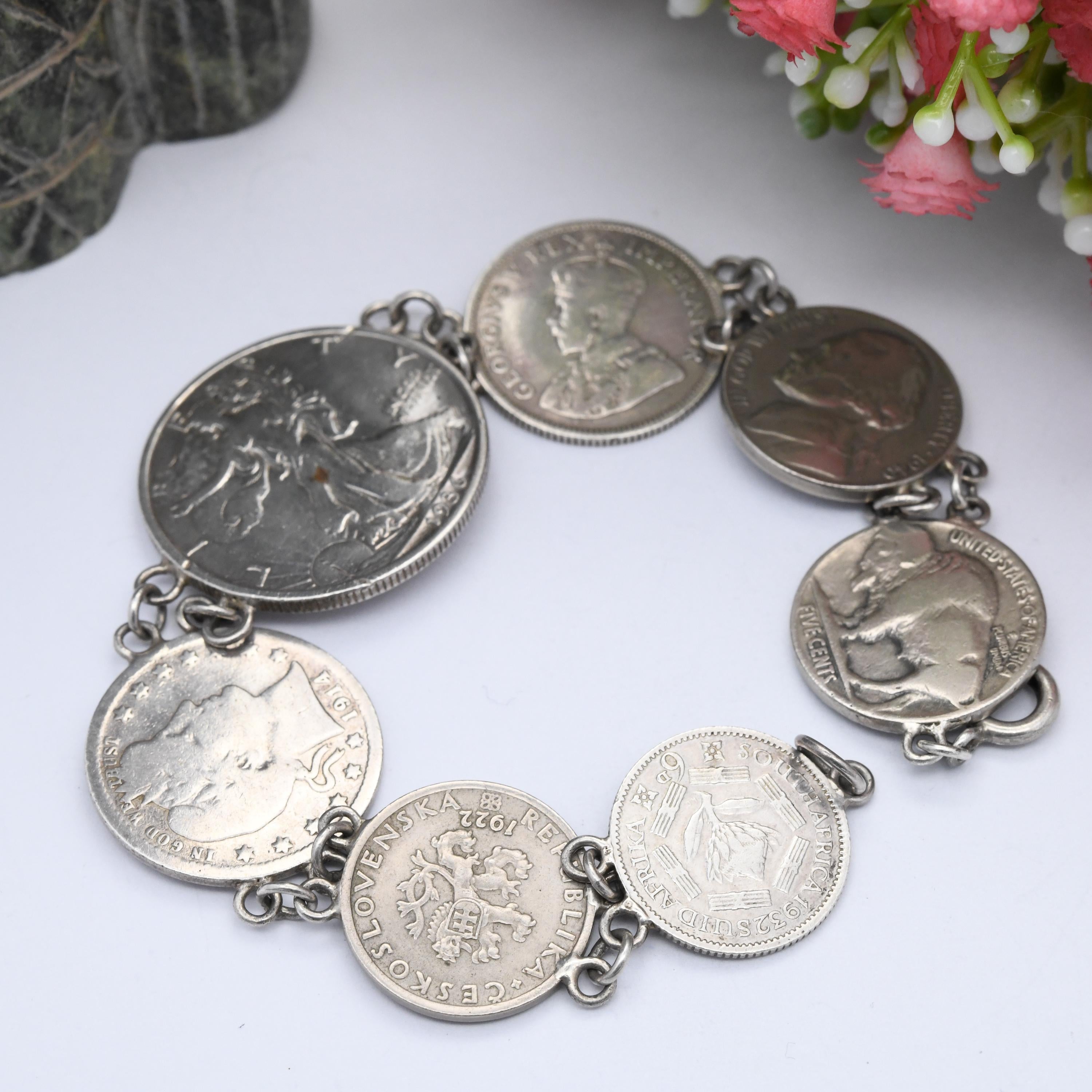 Vintage genuine silver coin bracelet store