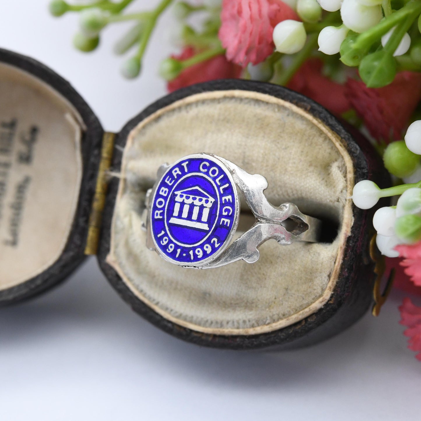 Vintage Robert College Sterling Silver Enamel Signet Ring Class of 1991 1992 - School Ring Blue Class Ring | UK Size M 1/2 | US Size 6 1/2