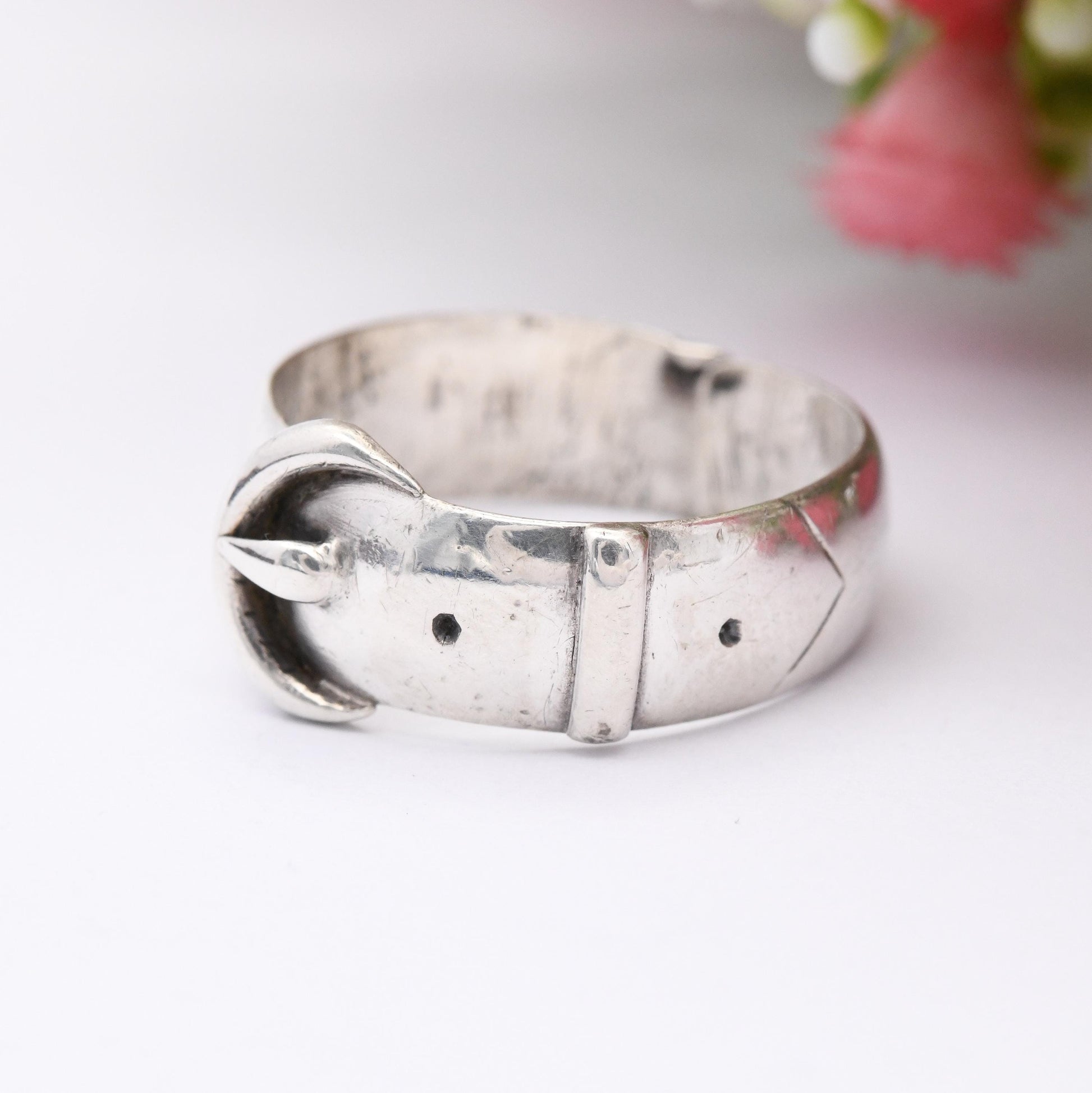 Antique Victorian Sterling Silver Buckle Ring 1897 - Minimalist Victorian Unisex Belt Band Ring Adjustable Size | UK Size - S | US Size - 9