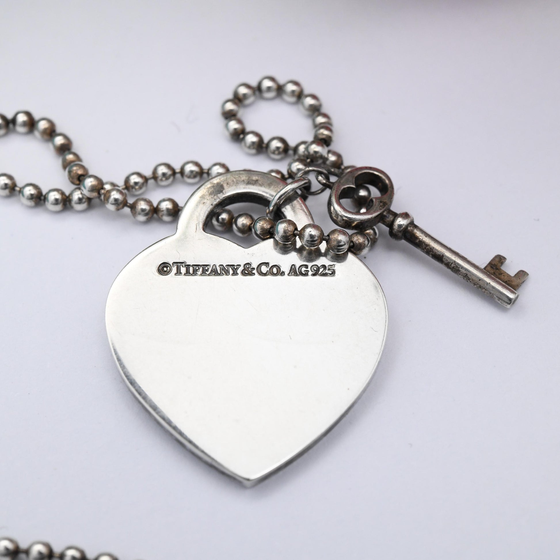 Please Return to Tiffany & Co Sterling Silver Key and Heart Tag Pendant Necklace - Signed Designer Jewellery Christmas Gift Charm Genuine