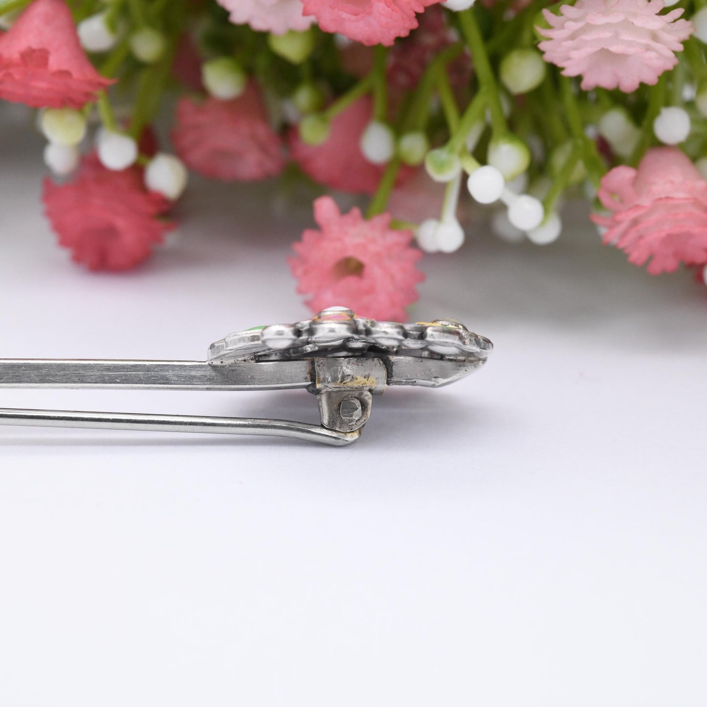 Vintage Bernard Instone Sterling Silver Enamel Flower Brooch - Arts and Crafts Designer | Bunch of Flowers | Long Pin | Unsigned c. 1930s