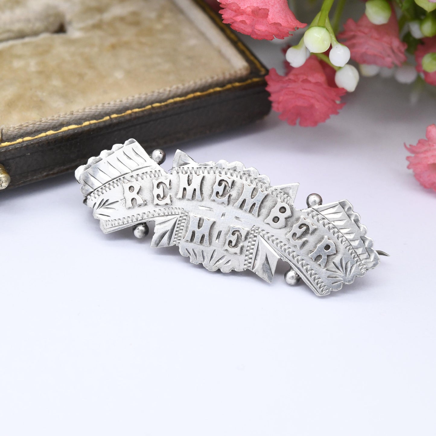 Antique Victorian Remember Me Brooch Sterling Silver 1894 - Mourning Jewellery Sentimental Victoriana | Sweetheart Brooch