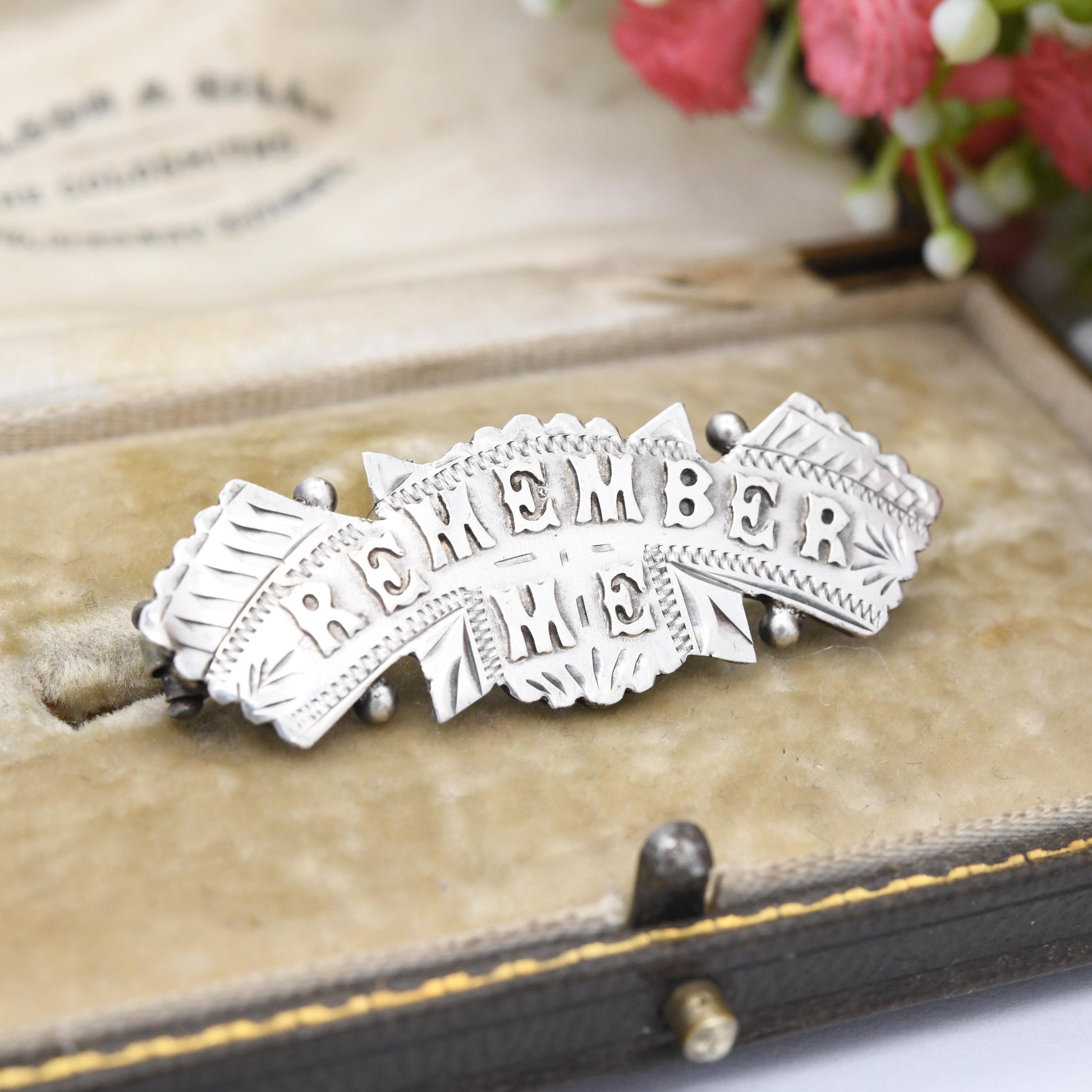 Antique Victorian Remember Me Brooch Sterling Silver 1894 - Mourning Jewellery Sentimental Victoriana | Sweetheart Brooch