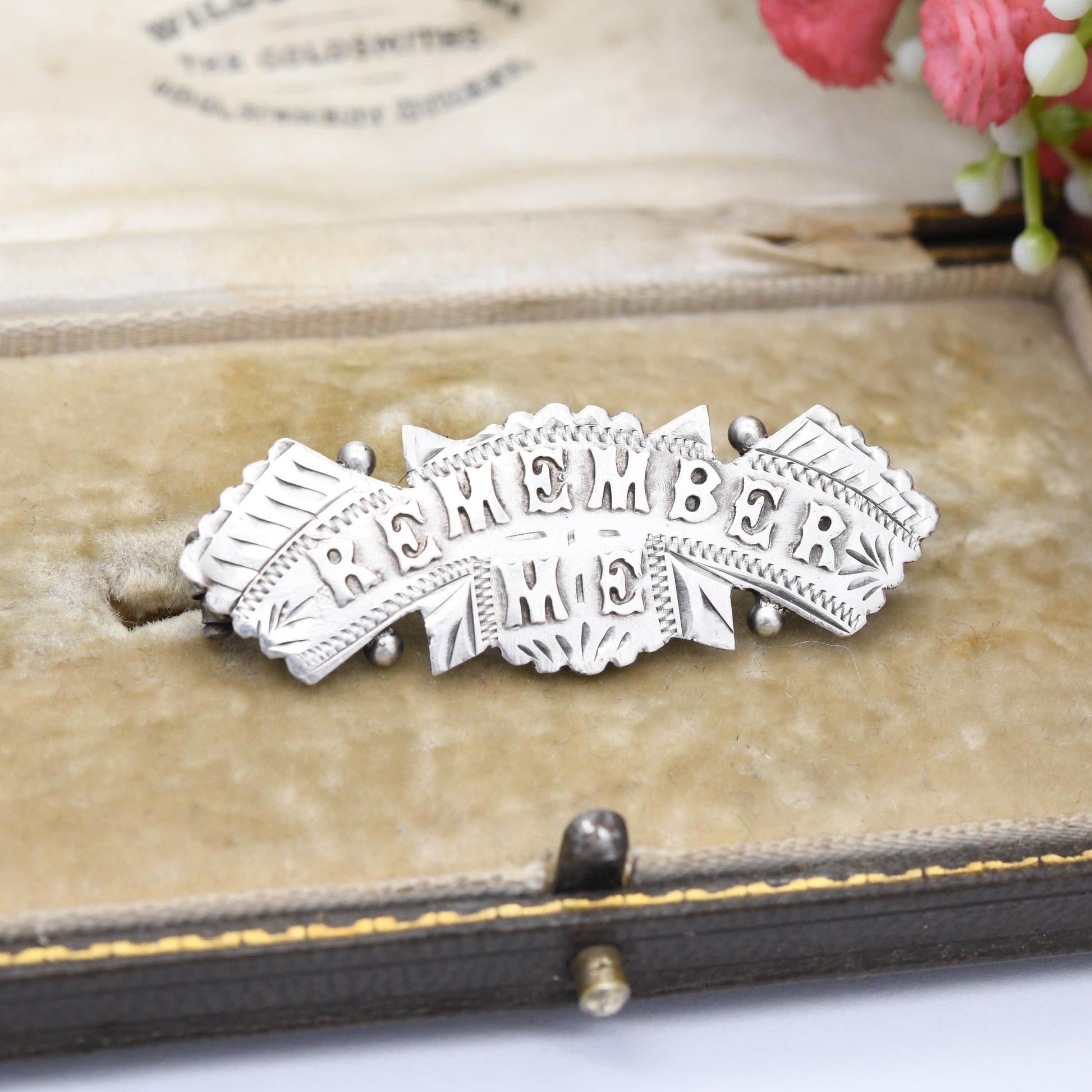 Antique Victorian Remember Me Brooch Sterling Silver 1894 - Mourning Jewellery Sentimental Victoriana | Sweetheart Brooch