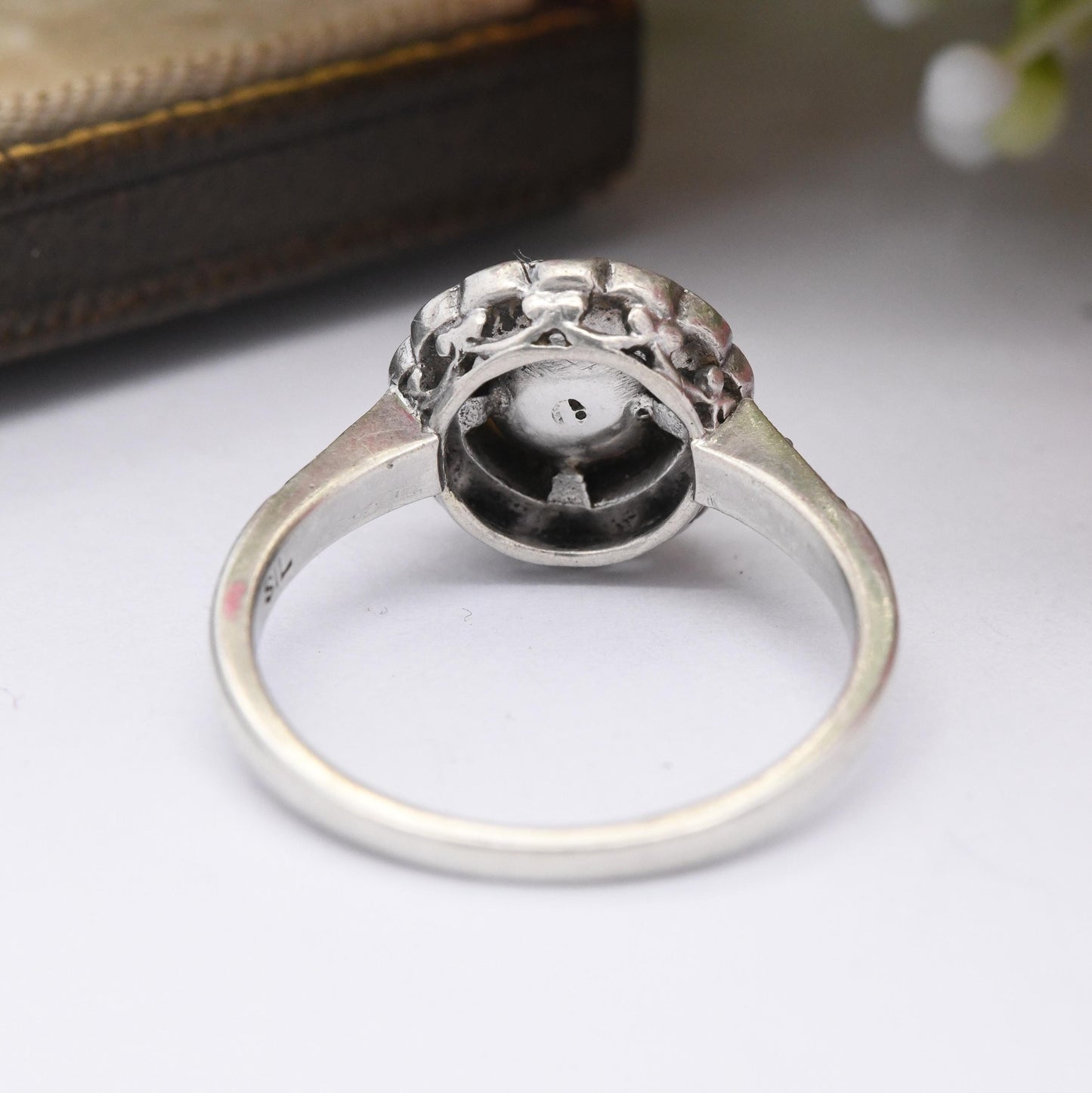 Vintage Silver Cocktail Ring with Floral Halo Paste Stones - Glass Art Deco Style | Statement Gift for Her | UK Size - N | US Size - 6 1/2