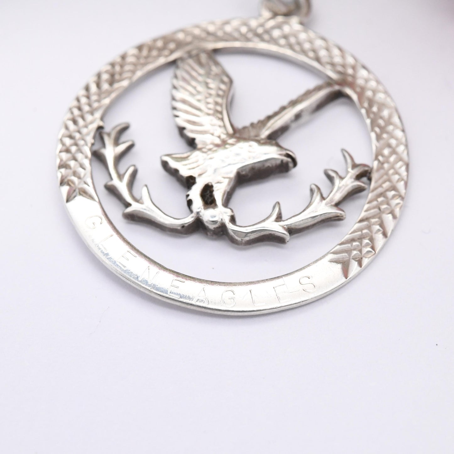 Vintage Sterling Silver Gleneagles Pendant 1980 - Openwork Flying Eagle Bird | Scottish Golf Resort Hotel Bird of Prey Souvenir Necklace