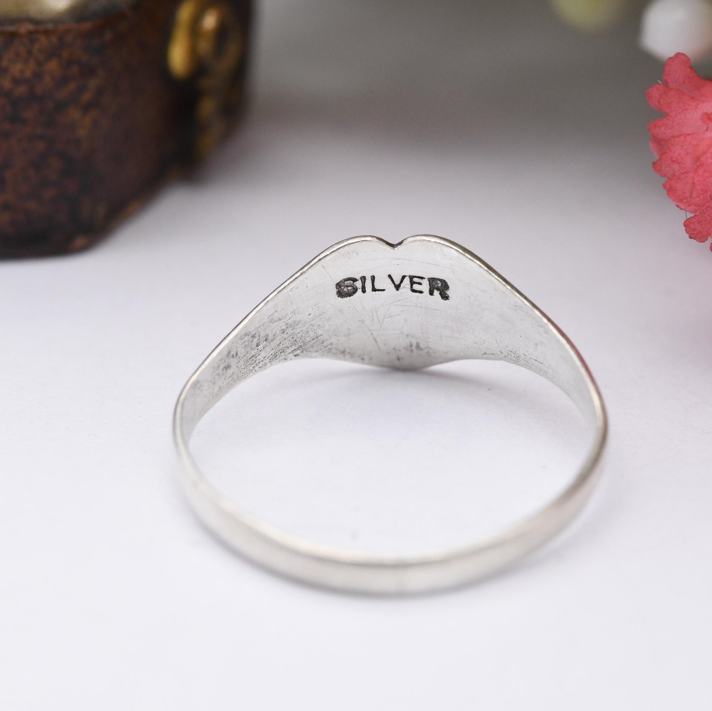 Vintage Sterling Silver Heart Signet Ring - Little Engraved Silver Love Heart Jewellery Everyday Pinkie Ring | UK Size - K | US Size - 5 1/4