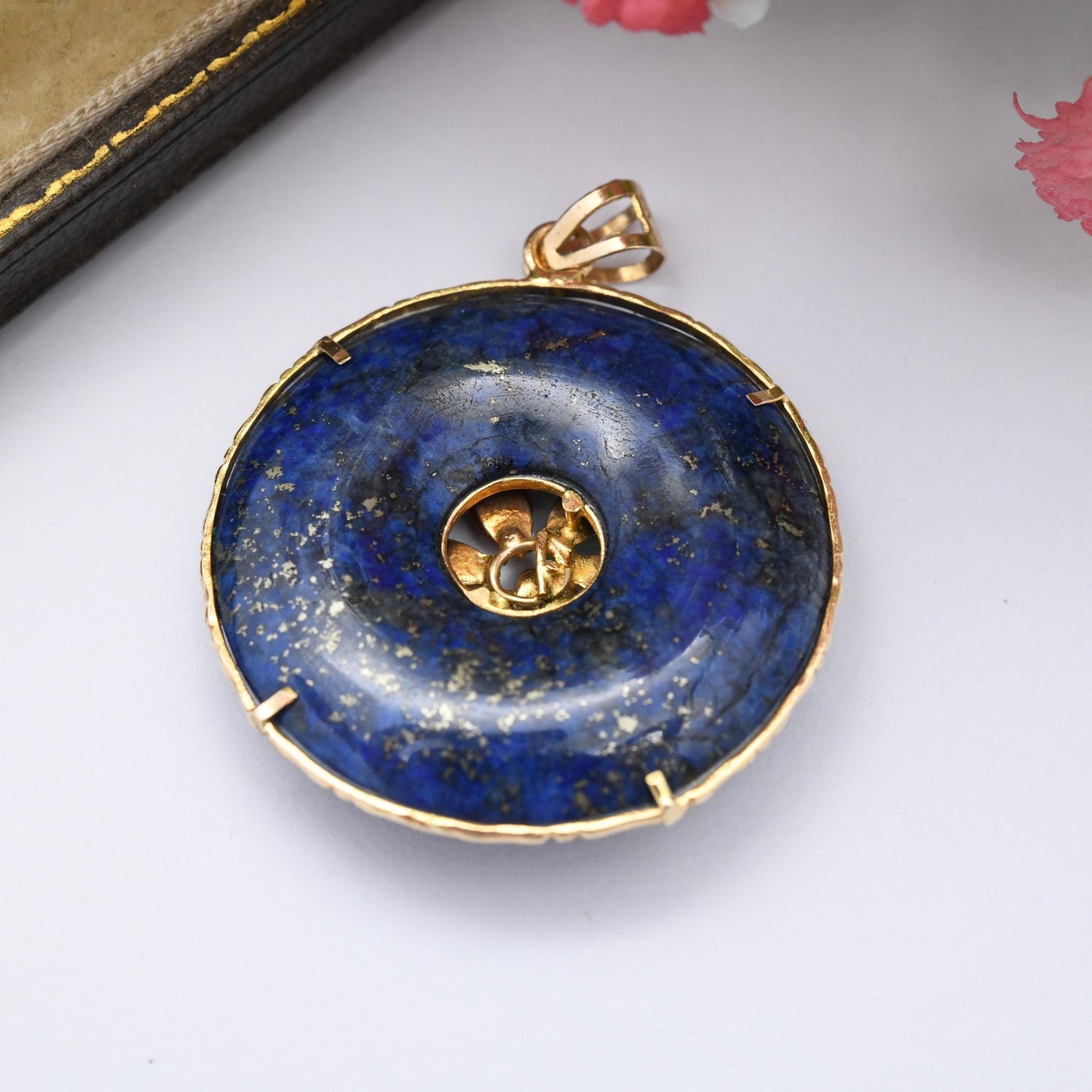 Vintage 9ct Gold Lapis Lazuli Gemstone Flower Pendant - Multi-Stone Quartz Jade Ruby Aventurine | Gold Necklace Gift