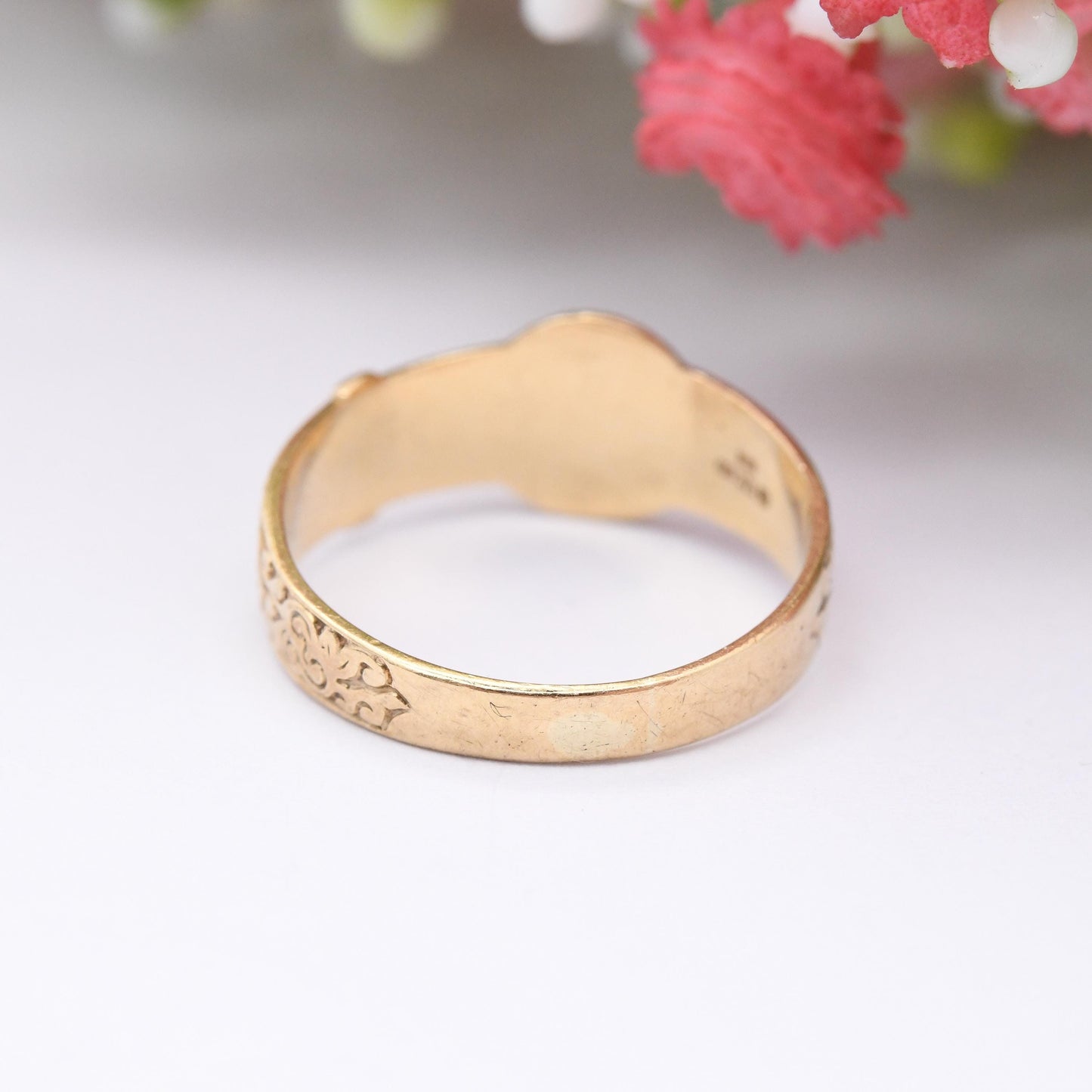 Vintage 9ct Gold Buckle Ring - Victorian Style Belt Buckle Band | Everyday Unisex Gold | Detailed Band Ring | UK Size - O | US Size - 7 1/4