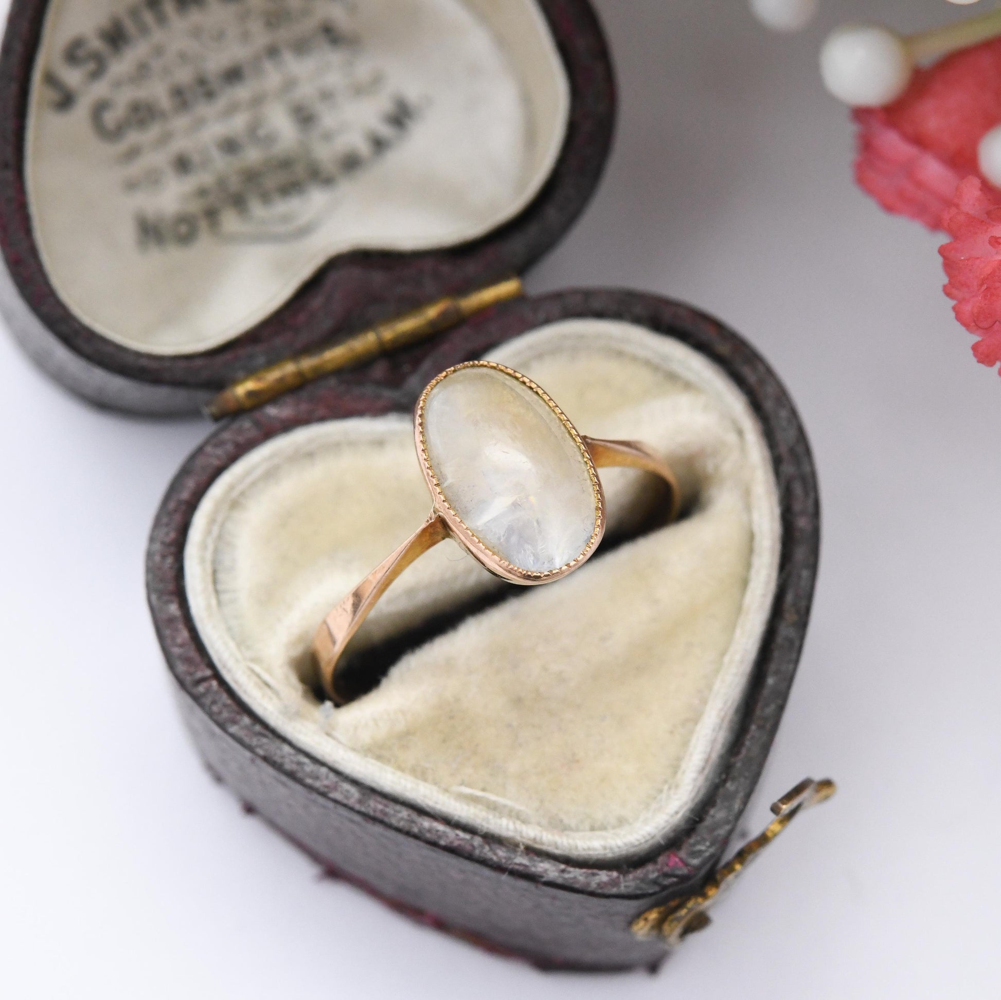 Antique Victorian 9ct Gold Moonstone Ring - Oval Cabochon Gemstone Ring | Antique Rose Gold Jewellery | UK Size - L 1/2 | US Size - 6