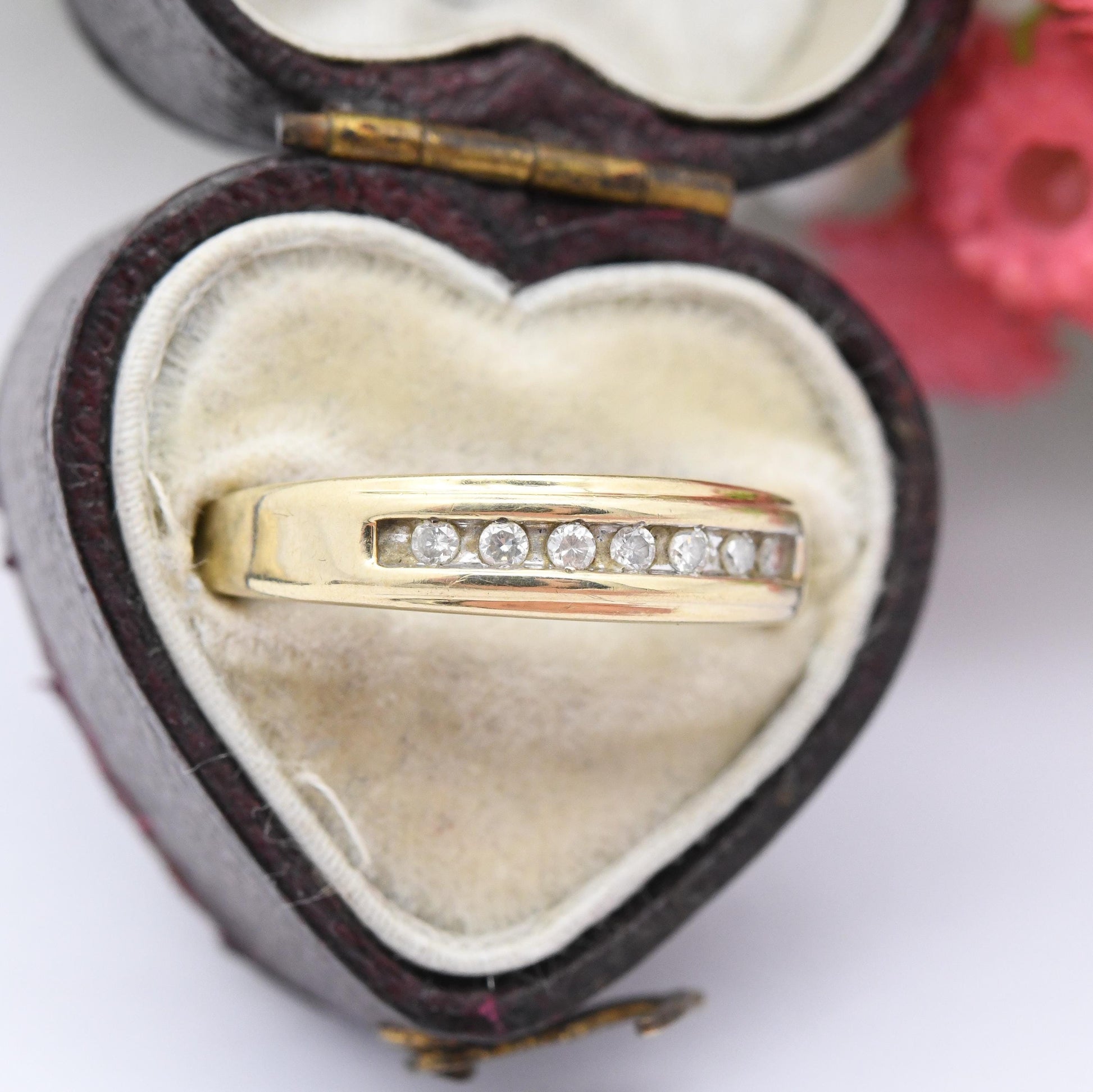 Vintage 9ct Gold Diamond Flush Half Eternity Ring - Pretty Engagement Wedding Band Stacking Ring | UK Size - M | US Size - 6 1/4