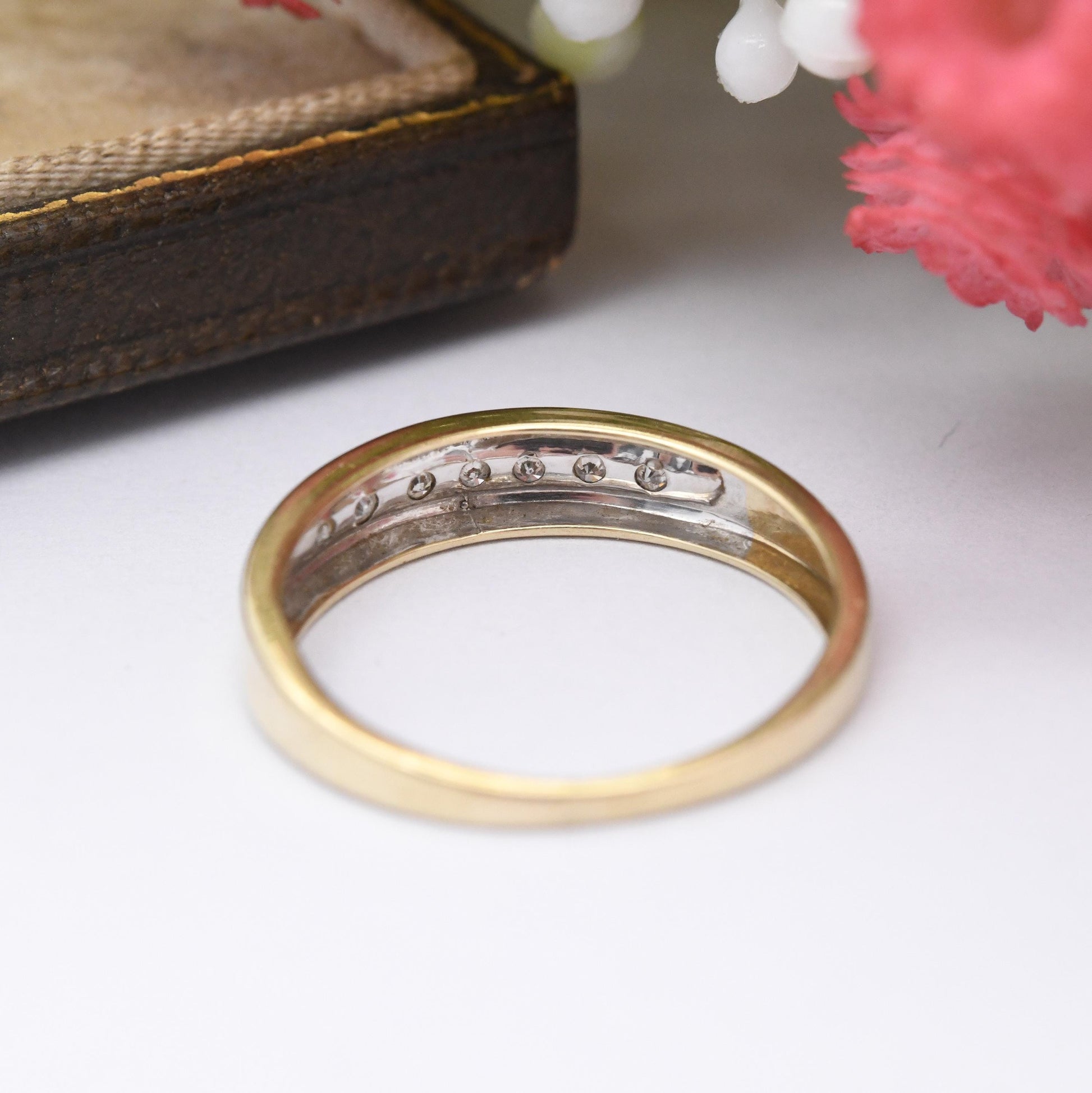 Vintage 9ct Gold Diamond Flush Half Eternity Ring - Pretty Engagement Wedding Band Stacking Ring | UK Size - M | US Size - 6 1/4