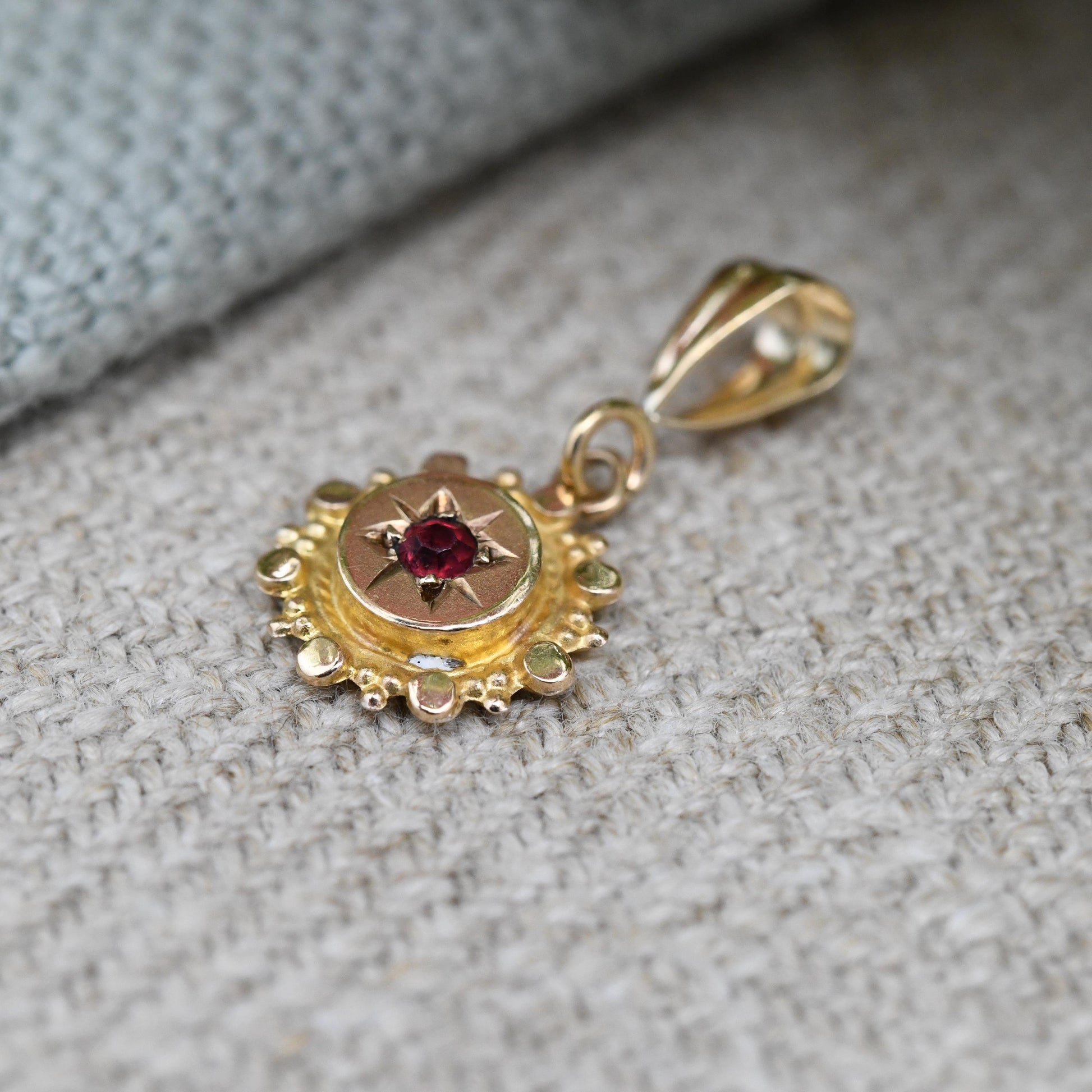 Antique 9ct Gold Garnet Pendant Victorian Stick Pin Conversion - Miniature Star Set Gemstone Charm for Necklace | Small Gold Jewellery Gift