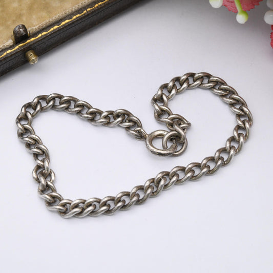 Vintage Sterling Silver Chain Bracelet - Rounded Curb Links | Charm Bracelet