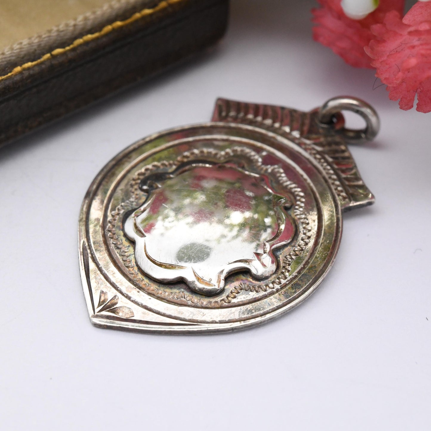 Vintage Sterling Silver Watch Fob Pendant 1956 with Blank Shield to the Front - Hand-Engraved Solid Silver Jewellery Unisex Pendant