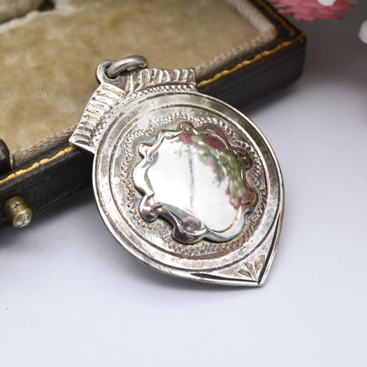 Vintage Sterling Silver Watch Fob Pendant 1956 with Blank Shield to the Front - Hand-Engraved Solid Silver Jewellery Unisex Pendant