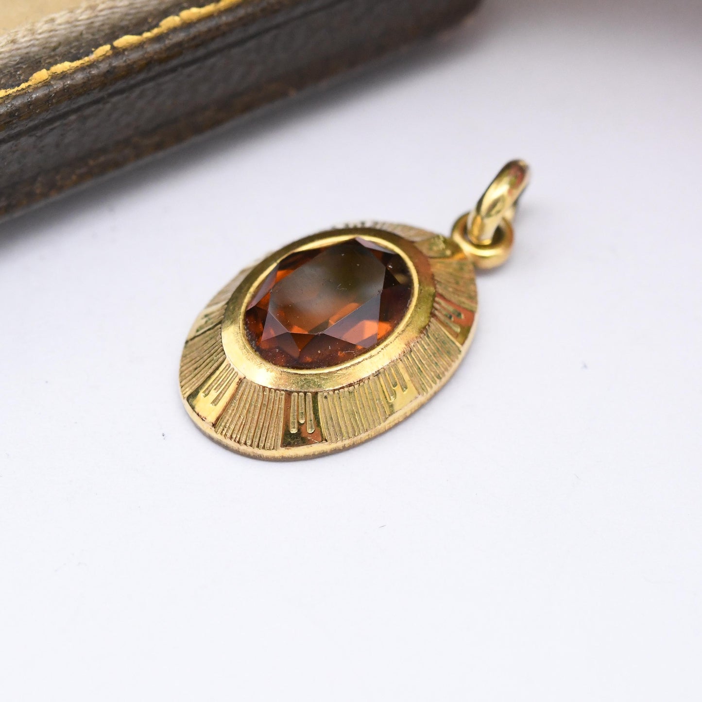 Vintage Andreas Daub Rolled Gold Pendant A*D - Mid-Century Orange Gemstone | German Designer | Small Pendant Charm for Necklace Pretty Gift