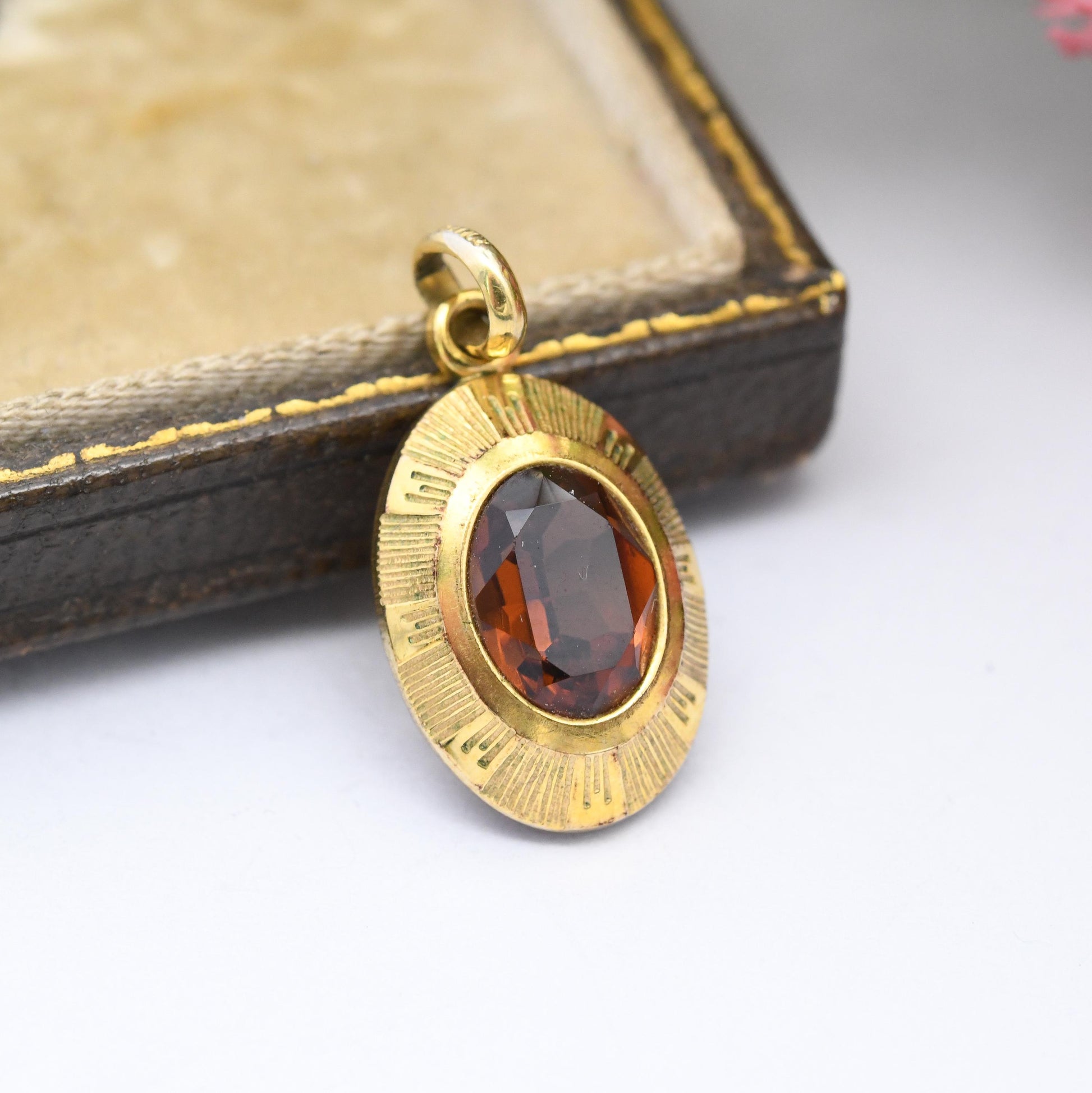 Vintage Andreas Daub Rolled Gold Pendant A*D - Mid-Century Orange Gemstone | German Designer | Small Pendant Charm for Necklace Pretty Gift