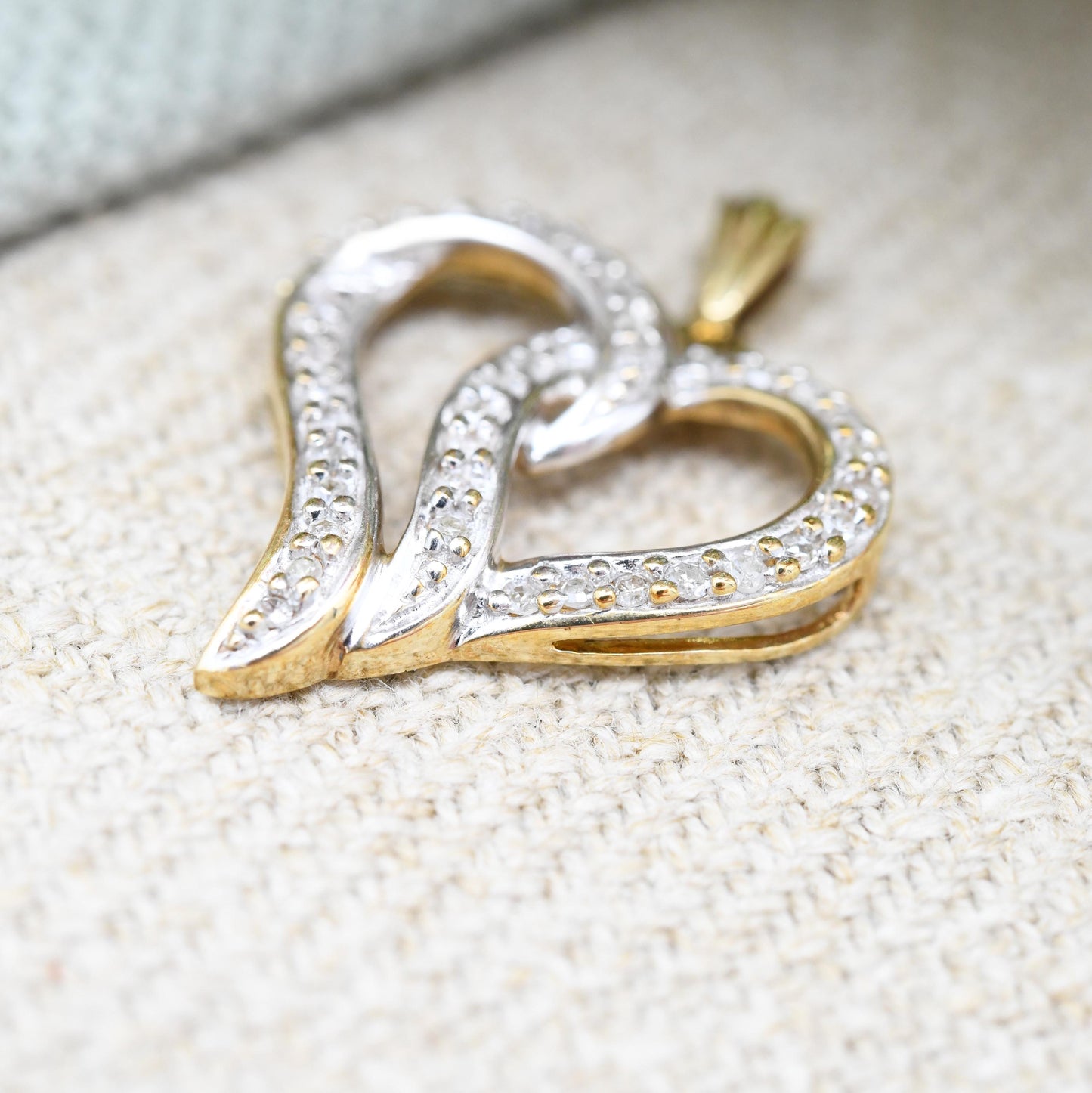 Vintage 9ct Gold Diamond Heart Pendant 0.25 Carats 25 Points - Love Heart Charm for Necklace Stack | Valentine's Gift for Her | Pave Diamond