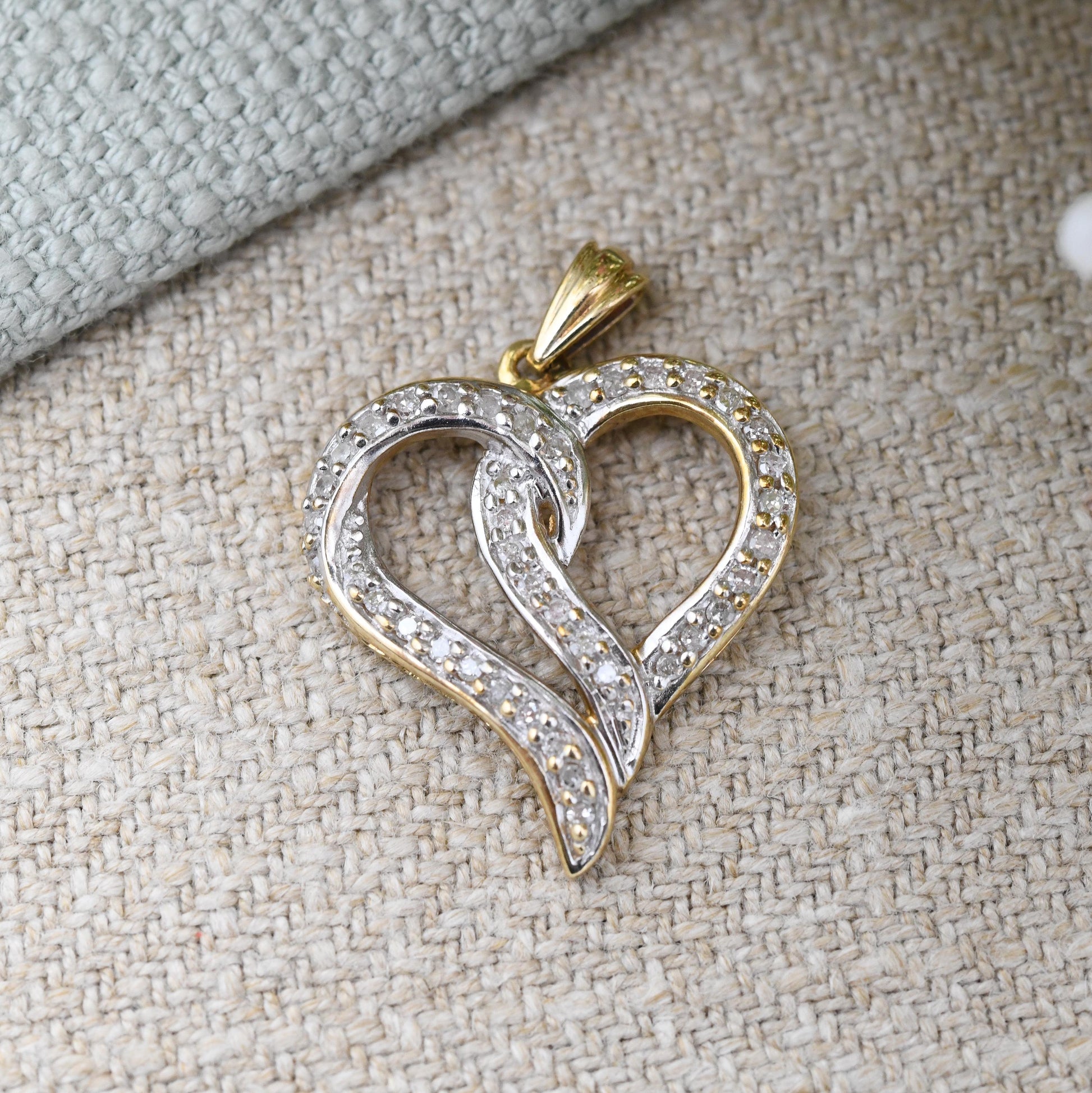 Vintage 9ct Gold Diamond Heart Pendant 0.25 Carats 25 Points - Love Heart Charm for Necklace Stack | Valentine's Gift for Her | Pave Diamond