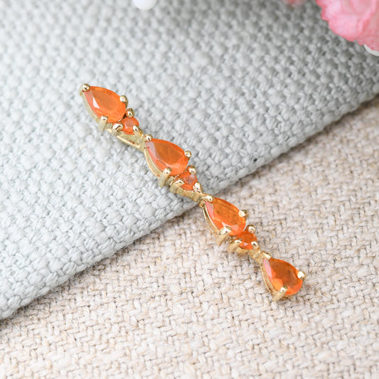 9ct Gold Orange Gemstone Long Drop Pendant - Pretty Gold Gift for Her | Solid Gold Jewellery