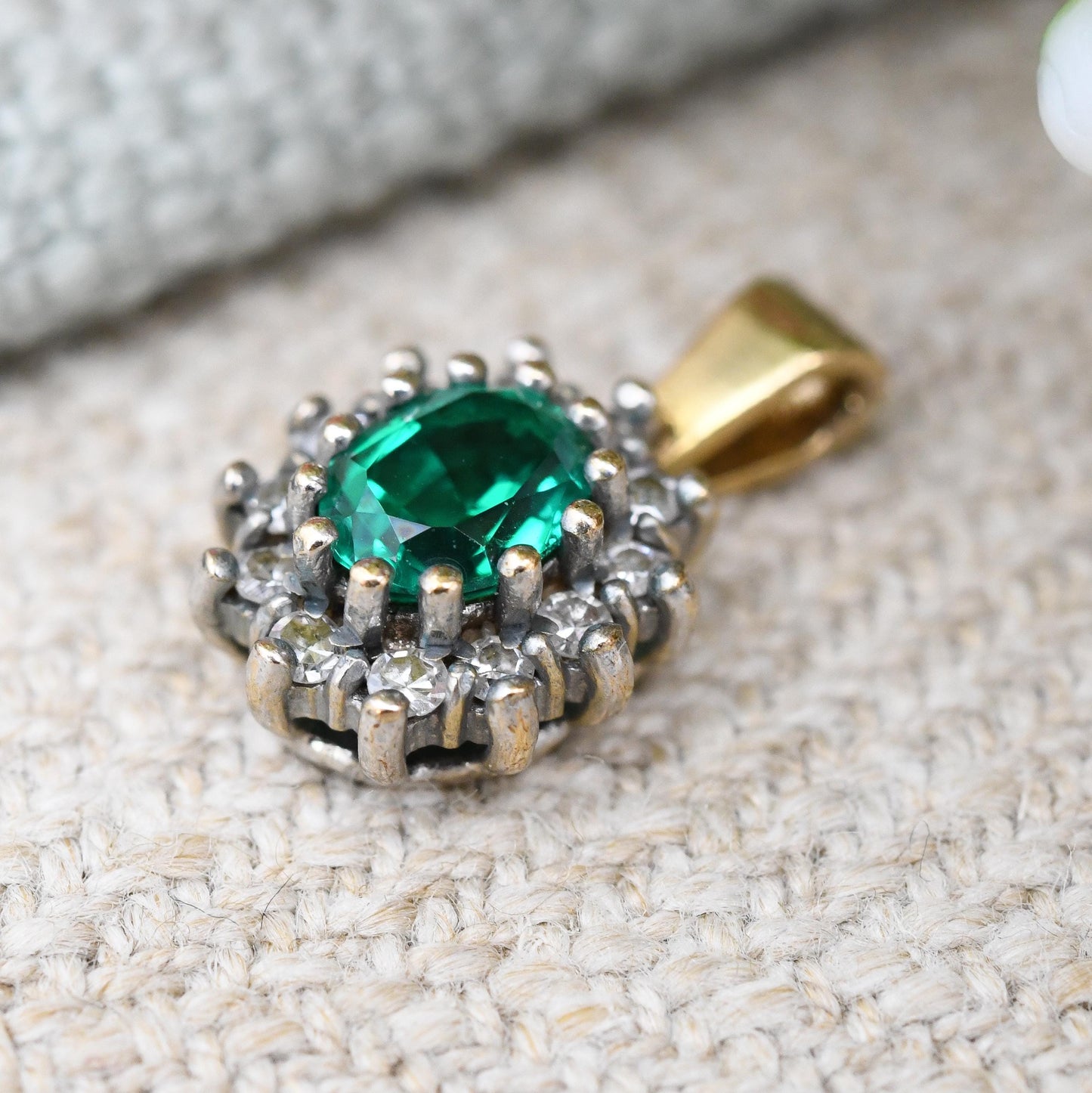 Vintage 9ct Gold Green Stone Halo Pendant 1993 - Miniature Charm for Necklace Stack | Antique Style