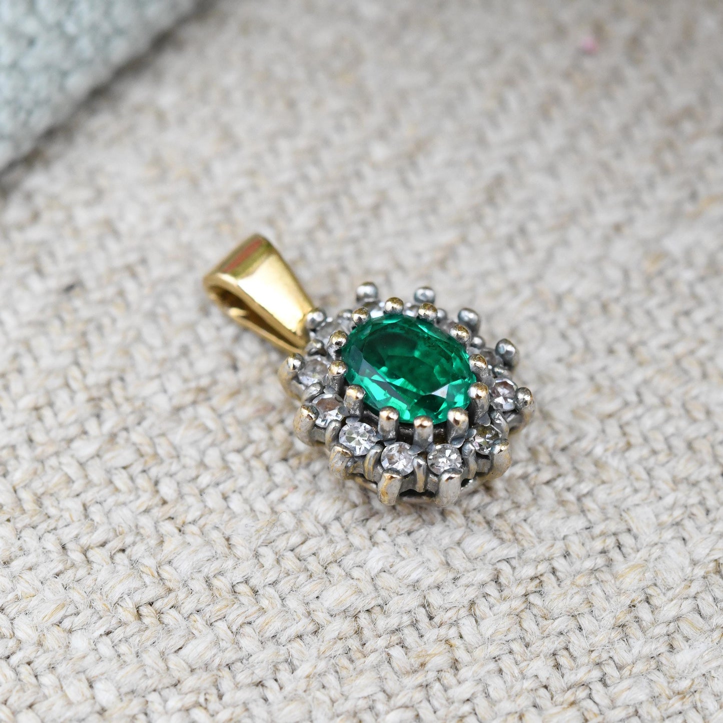 Vintage 9ct Gold Green Stone Halo Pendant 1993 - Miniature Charm for Necklace Stack | Antique Style