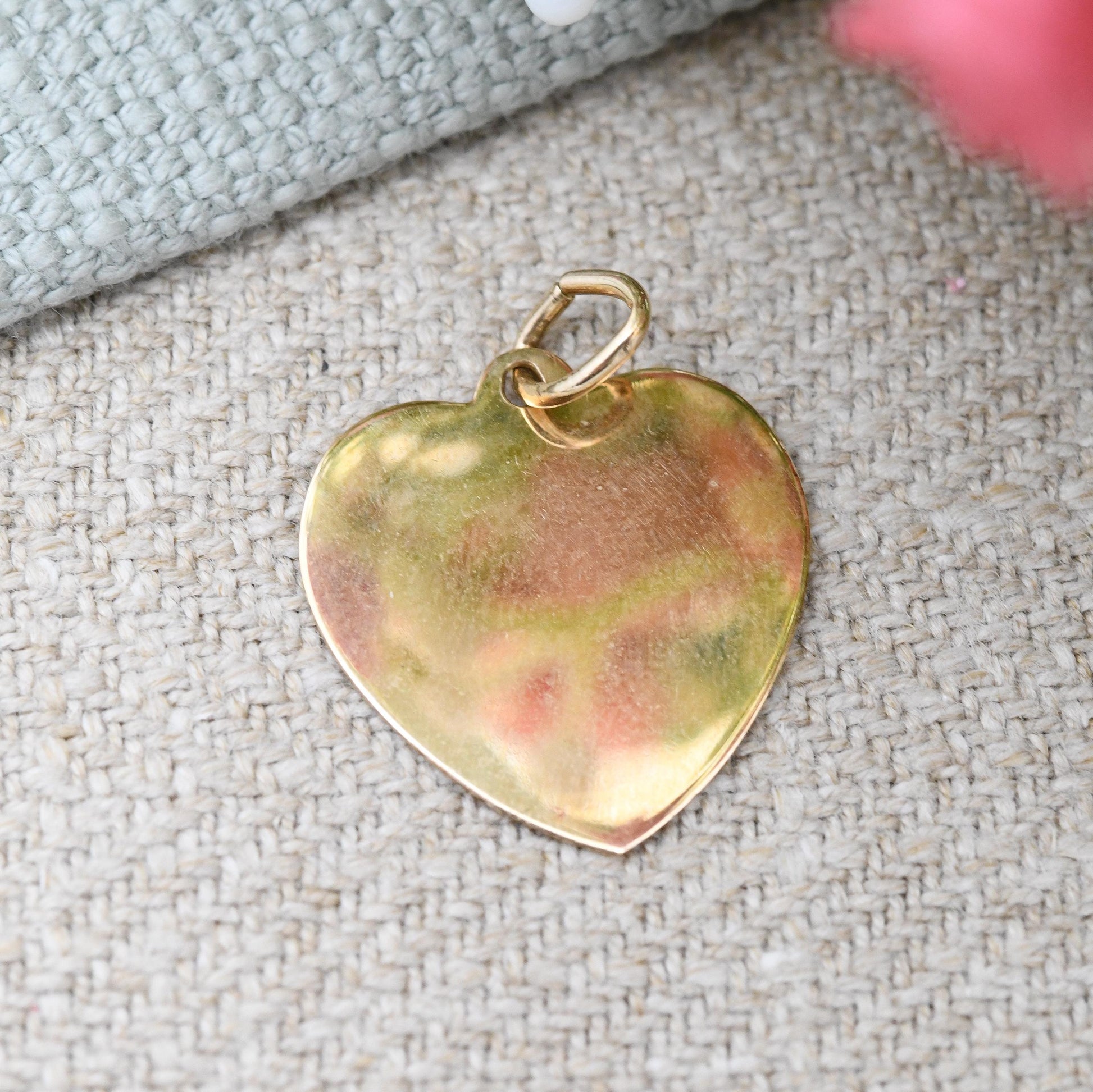 Vintage 9ct Gold Love Heart Pendant Charm - Plain Heart Necklace | Sentimental Valentine's Gift for Charm Necklace Stack