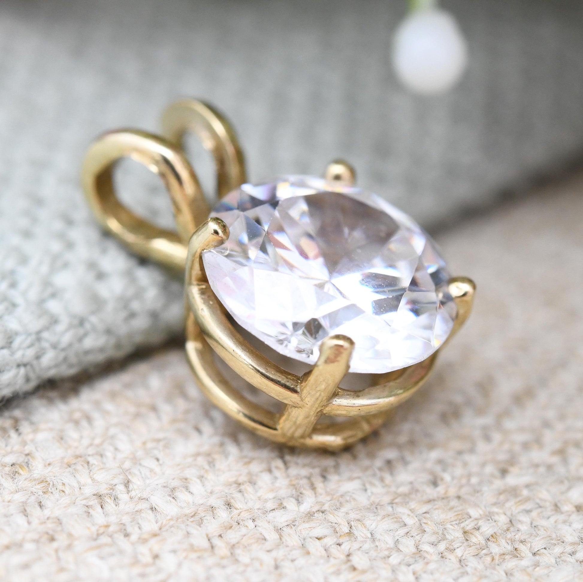 Vintage 9ct Gold Cubic Zirconia Pendant - Large Round Sparkly Stone | Gift for Her