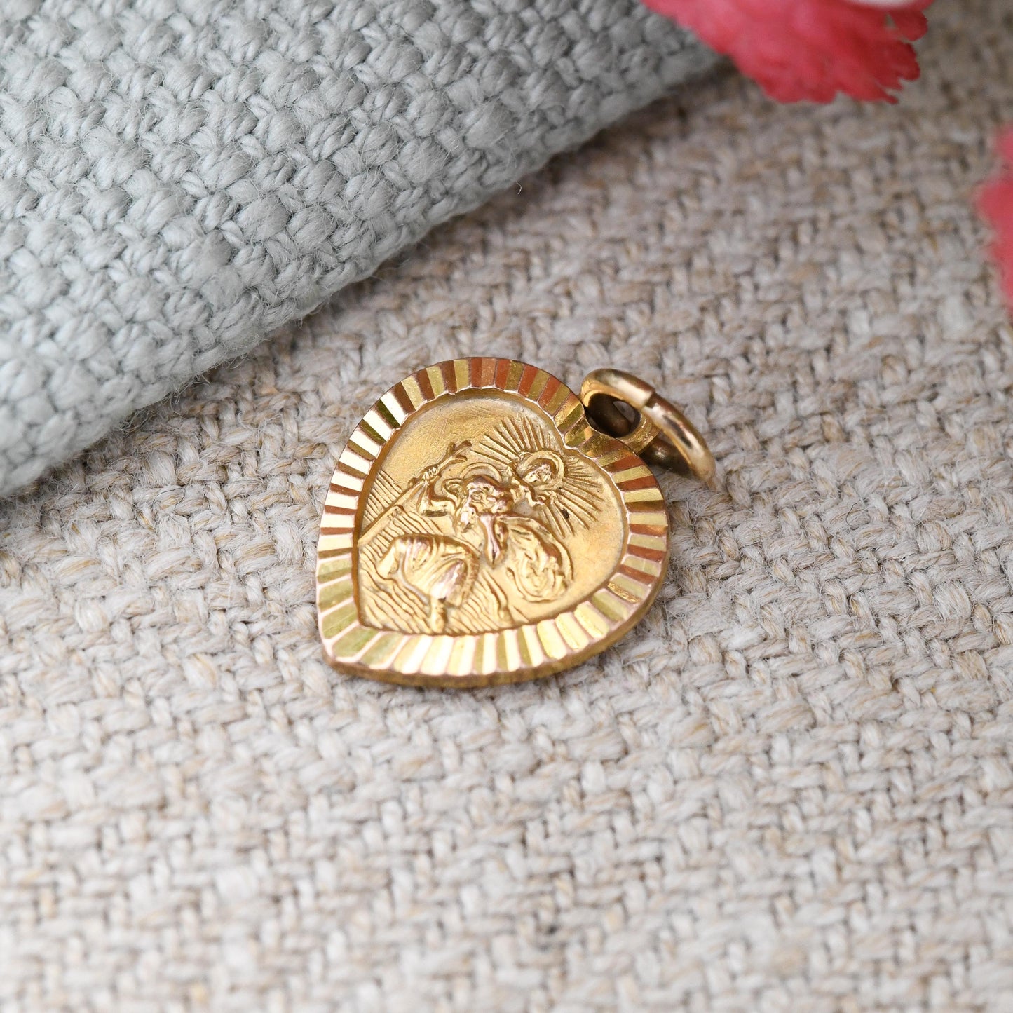 Vintage 9ct Gold Georg Jensen St Christopher Heart Pendant 1982 - Patron Saint of Travellers Travel Gift Religious Saint Christian Necklace