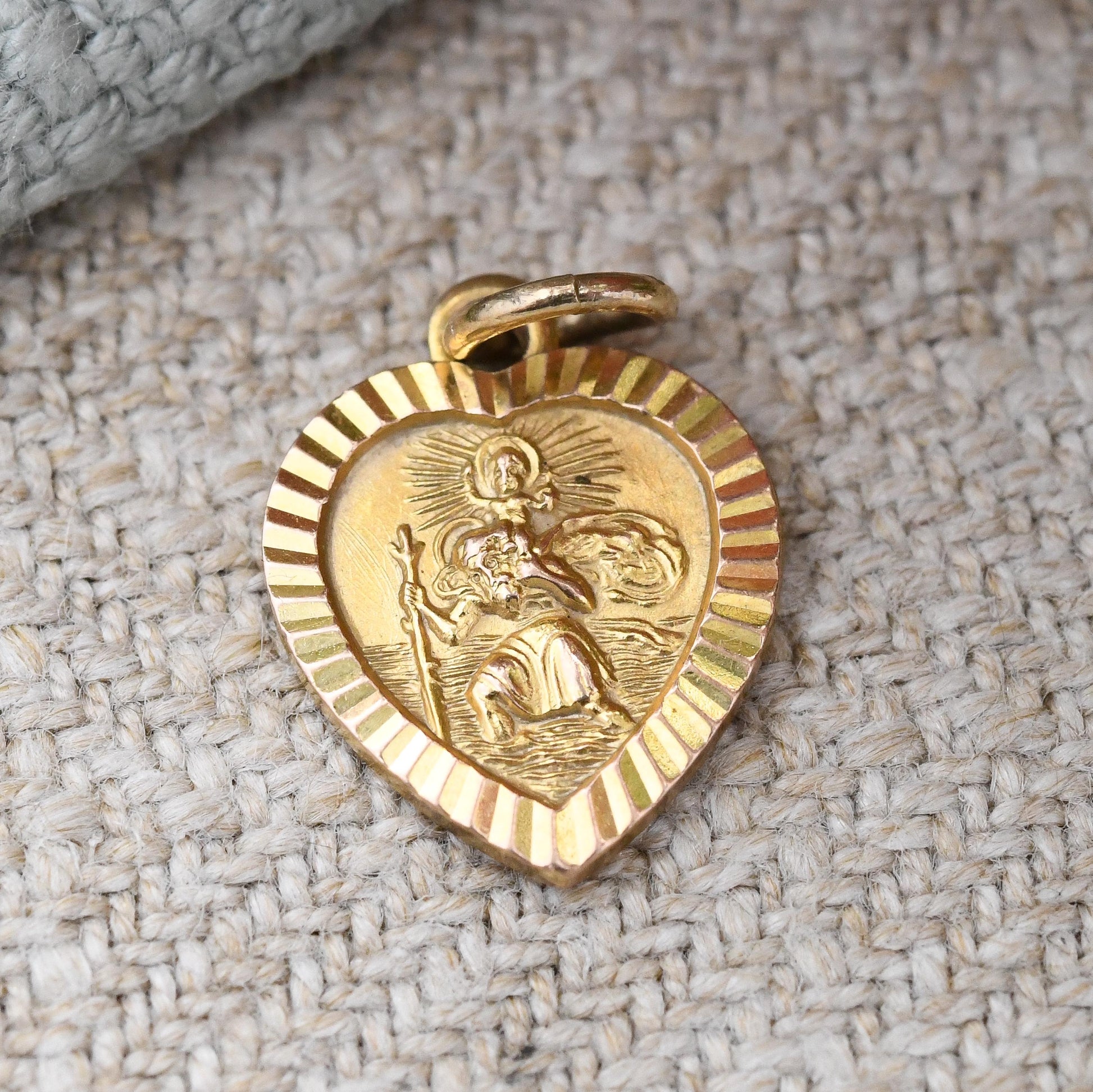 Vintage 9ct Gold Georg Jensen St Christopher Heart Pendant 1982 - Patron Saint of Travellers Travel Gift Religious Saint Christian Necklace