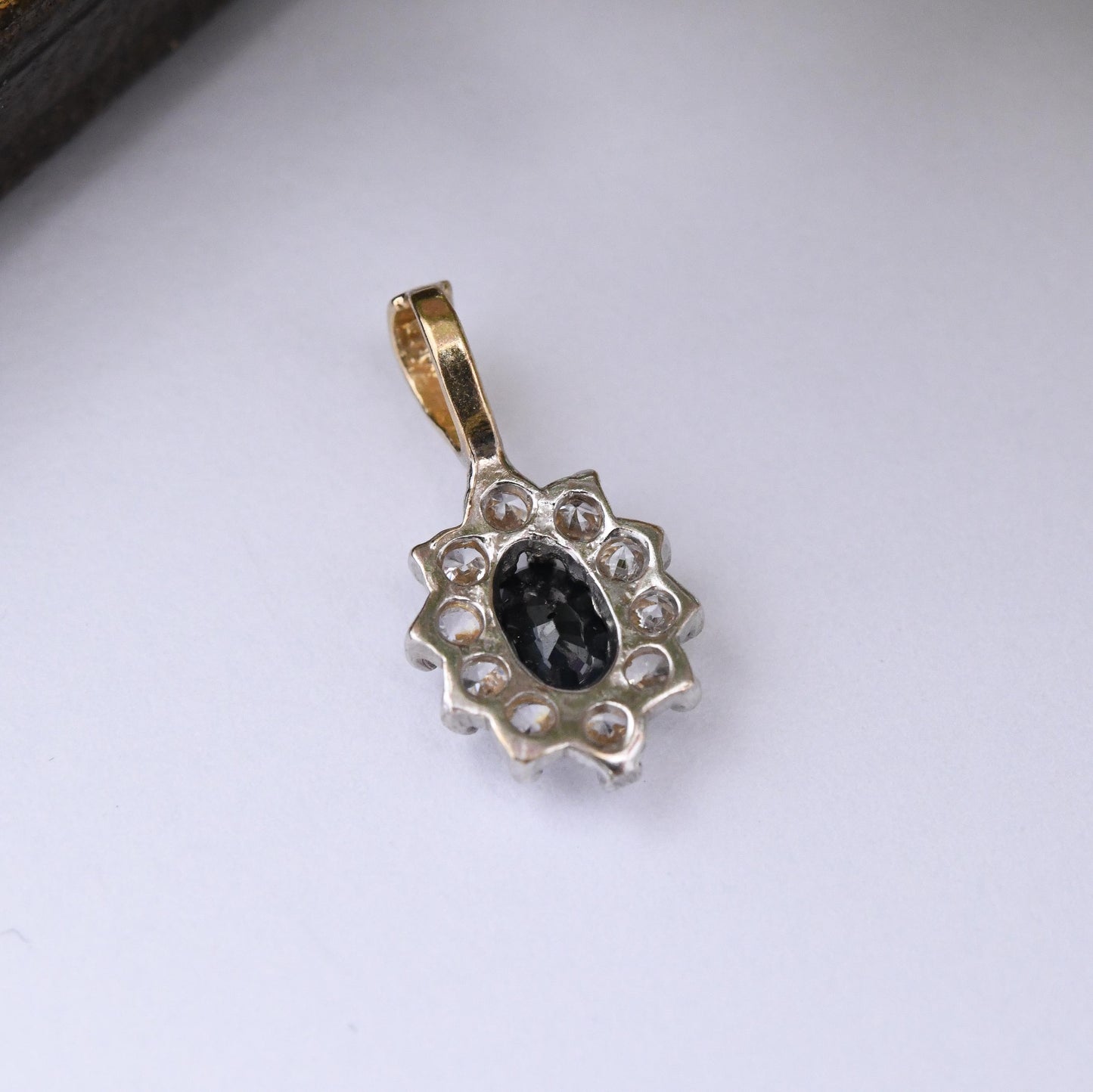 Vintage 9ct Gold Sapphire Cluster Pendant - Mid-Century Miniature Sparkly Charm | Pretty Solid Gold Gift for Her