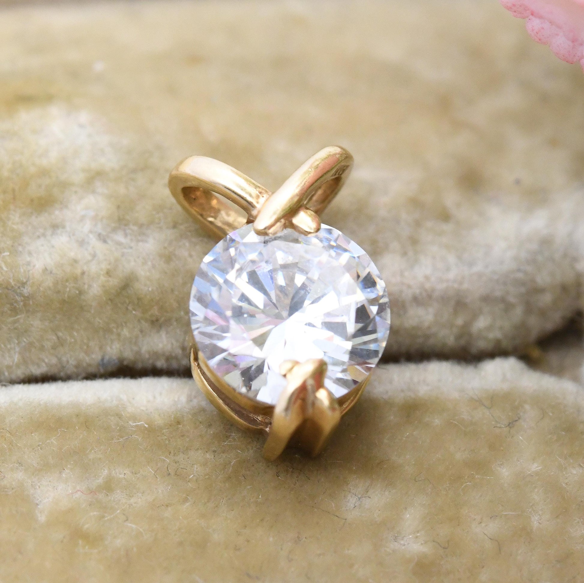 Vintage 14ct Gold Cubic Zirconia Pendant - Large Sparkly Stone | DQCZ Diamonique Y2K QVC Brand