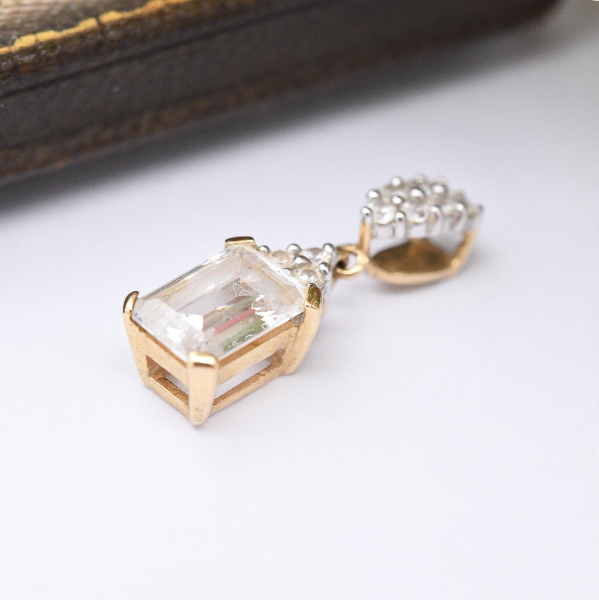 14ct Gold Cubic Zirconia Pendant - Large Sparkly Stone with Cluster Bale | Y2K DQCZ Diamonique QVC Brand