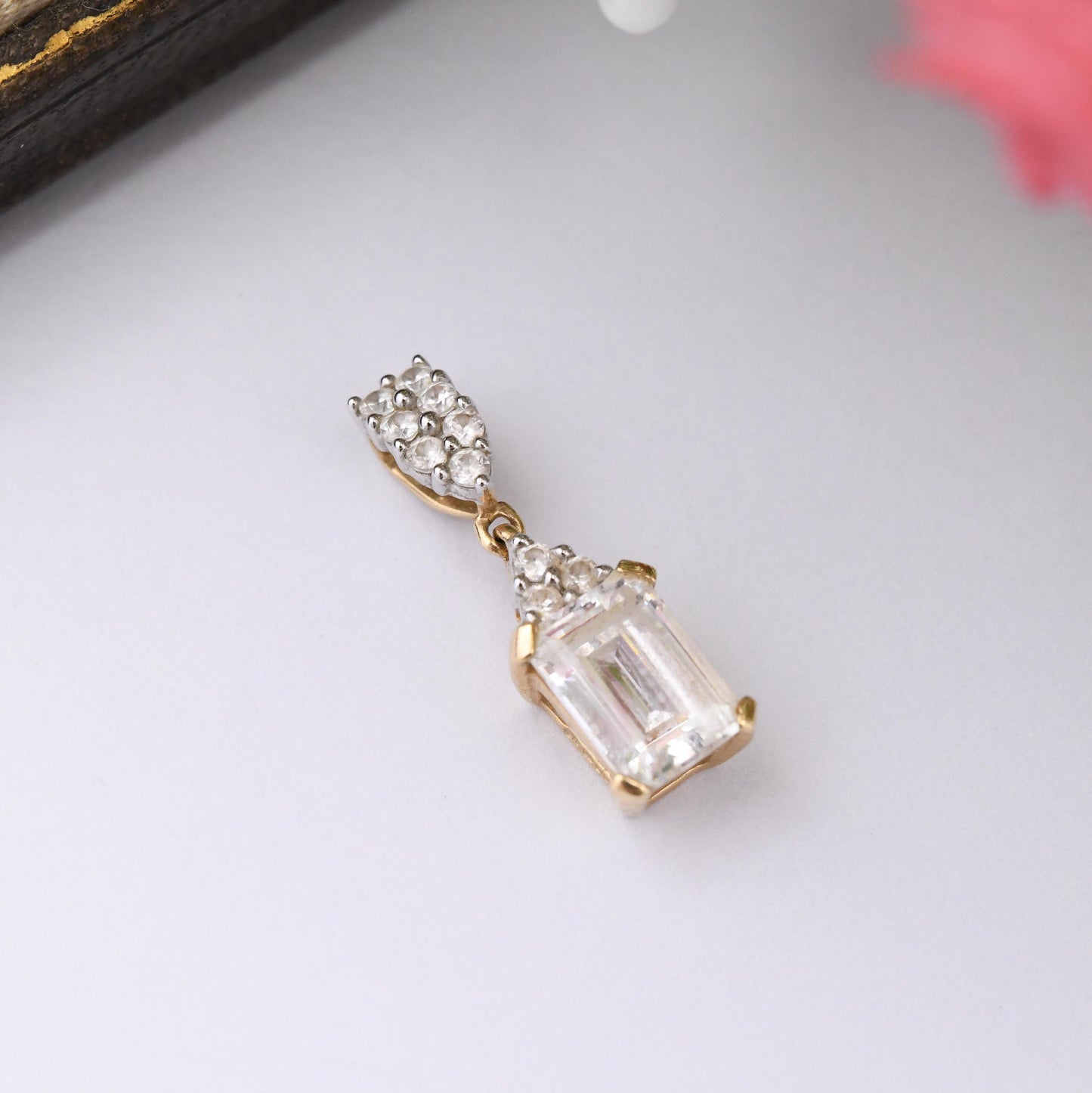 14ct Gold Cubic Zirconia Pendant - Large Sparkly Stone with Cluster Bale | Y2K DQCZ Diamonique QVC Brand