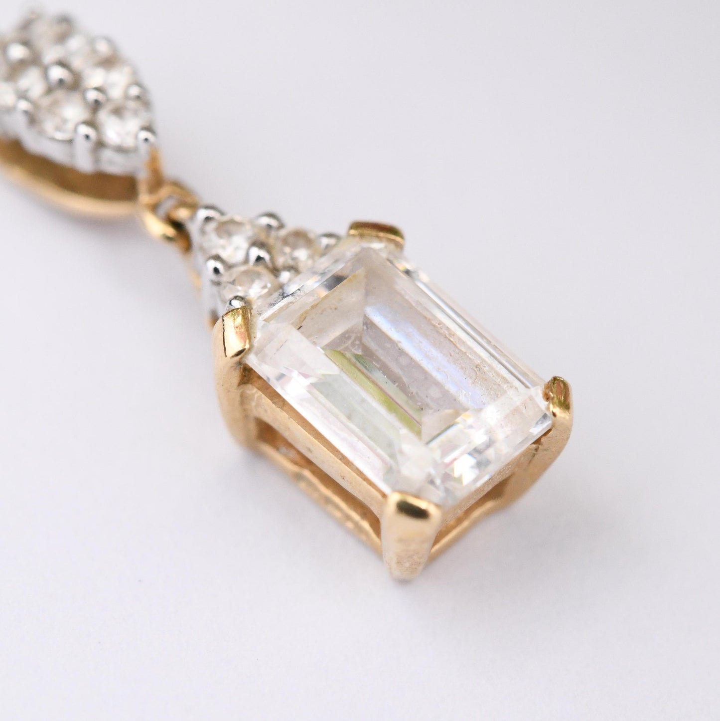 14ct Gold Cubic Zirconia Pendant - Large Sparkly Stone with Cluster Bale | Y2K DQCZ Diamonique QVC Brand