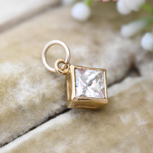 Vintage 9ct Gold Cubic Zirconia Pendant - Small Gold Charm | Sparkly Stone Diamond Shape