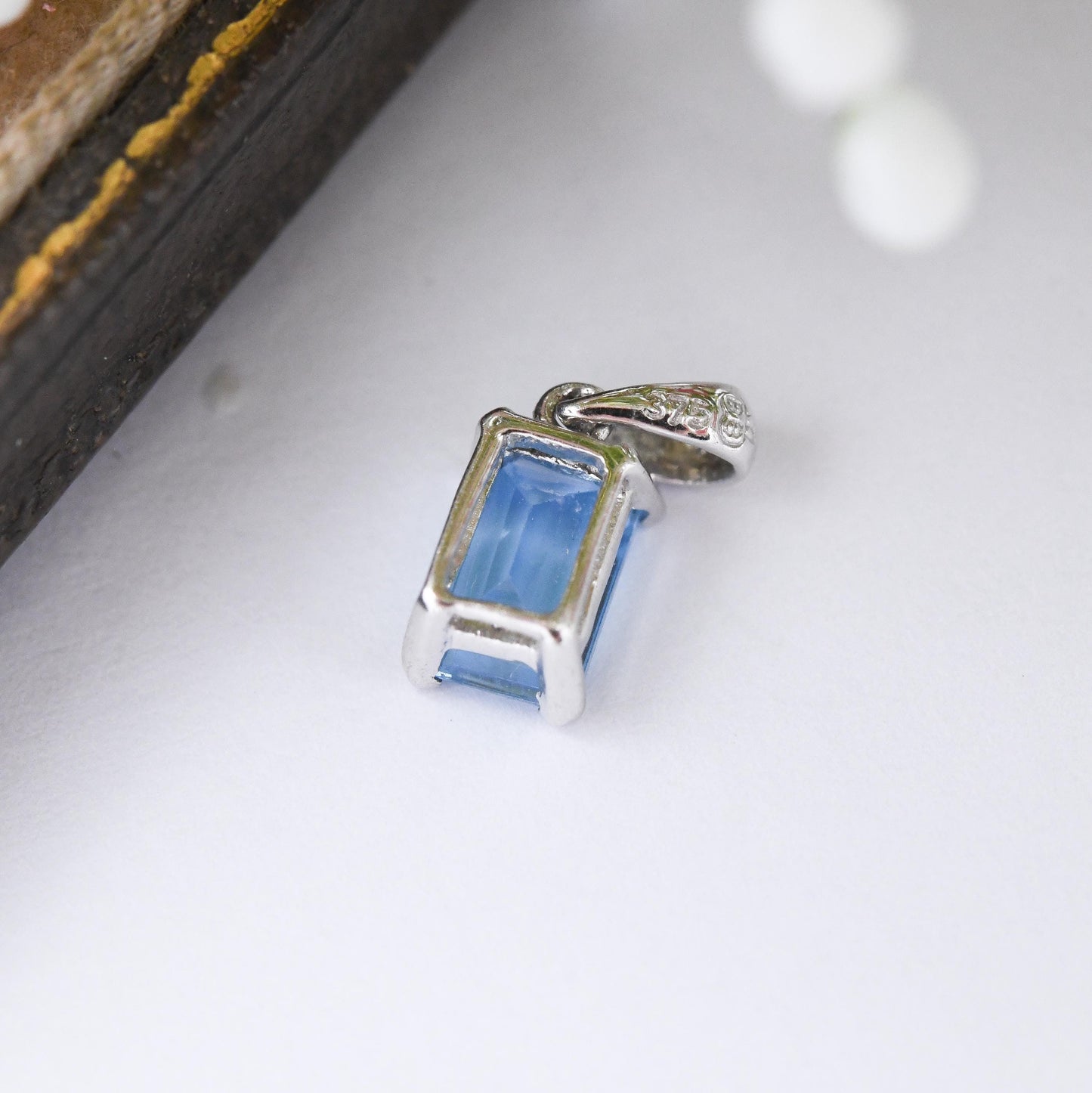 9ct White Gold Pendant with Blue Stone - Pretty Little Gift for Her