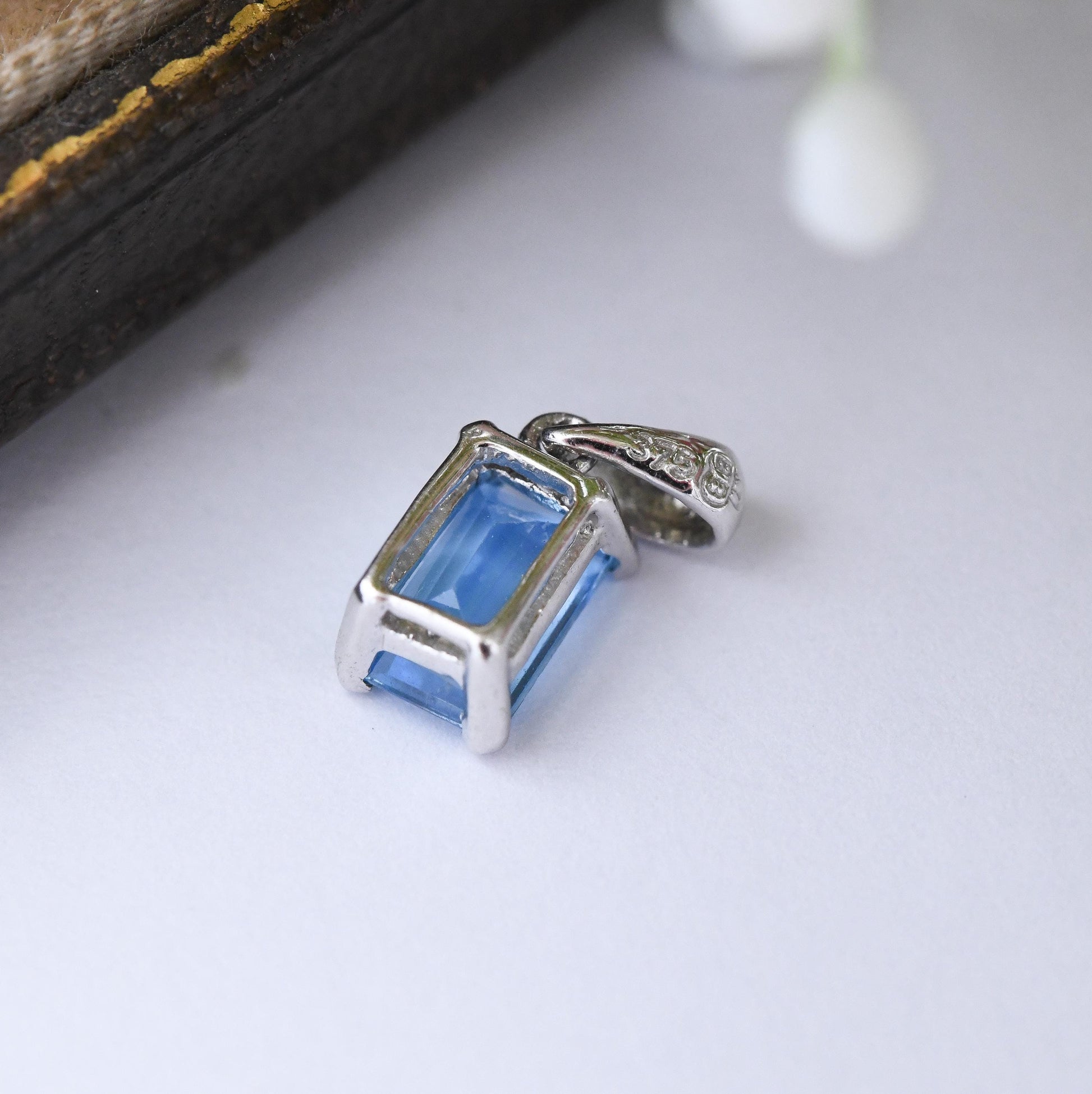 9ct White Gold Pendant with Blue Stone - Pretty Little Gift for Her