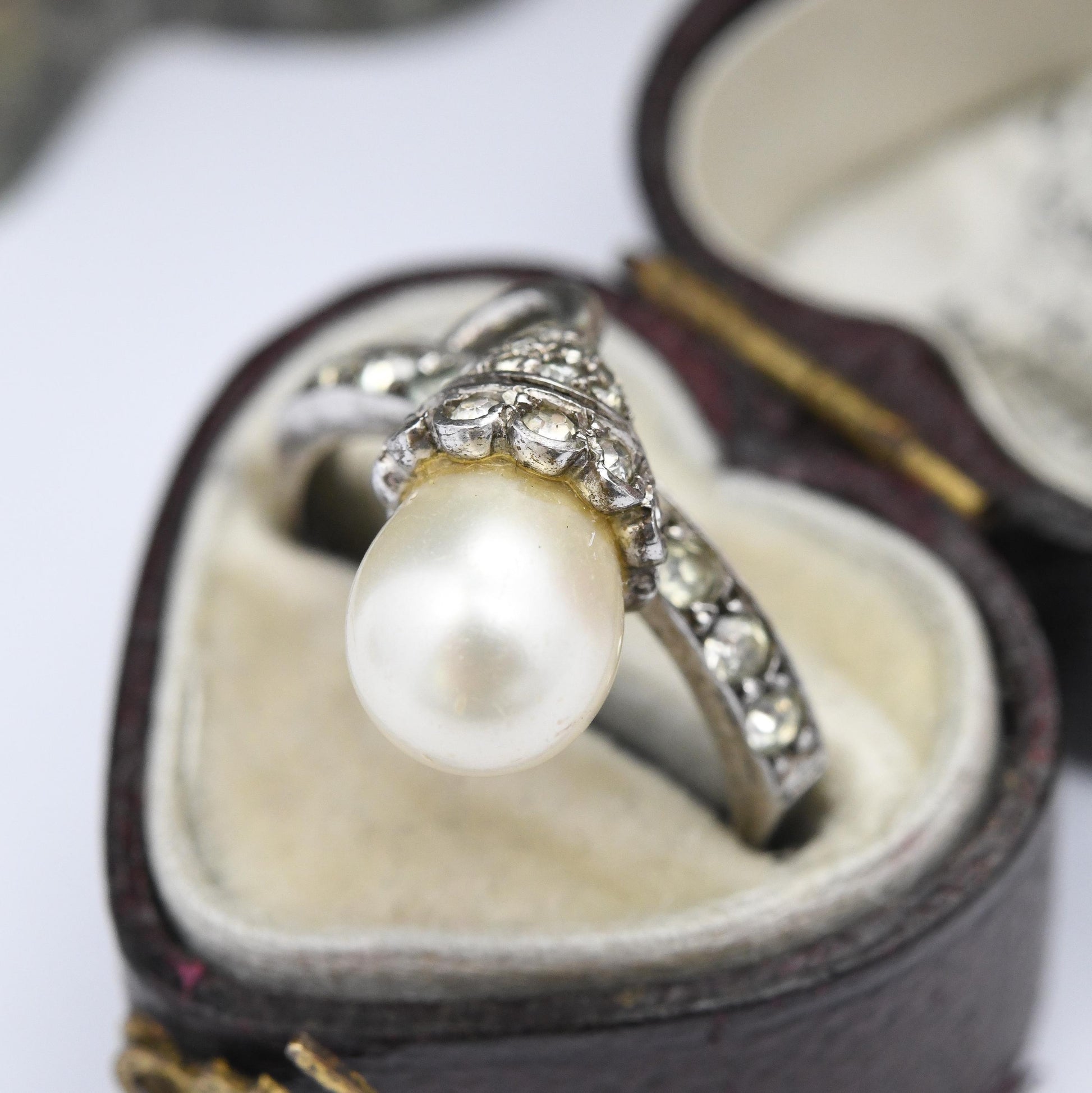 Vintage Art Deco Ciro Sterling Silver Faux Pearl Ring with Paste - SCP Ciro Pearls Crossover Ring | UK Size - L | US Size - 5 3/4