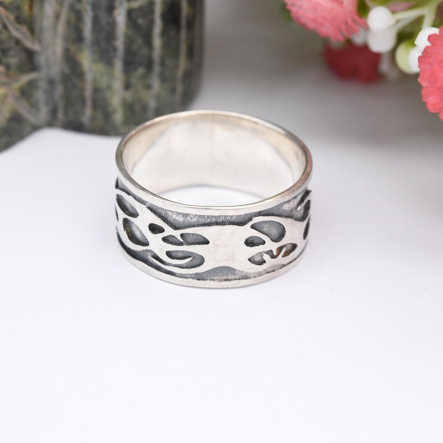 Vintage Sterling Silver Chunky Band Ring - Large Unisex Silver Thumb Ring Middle Finger Ring | Wide Band | UK Size - W | US Size - 11