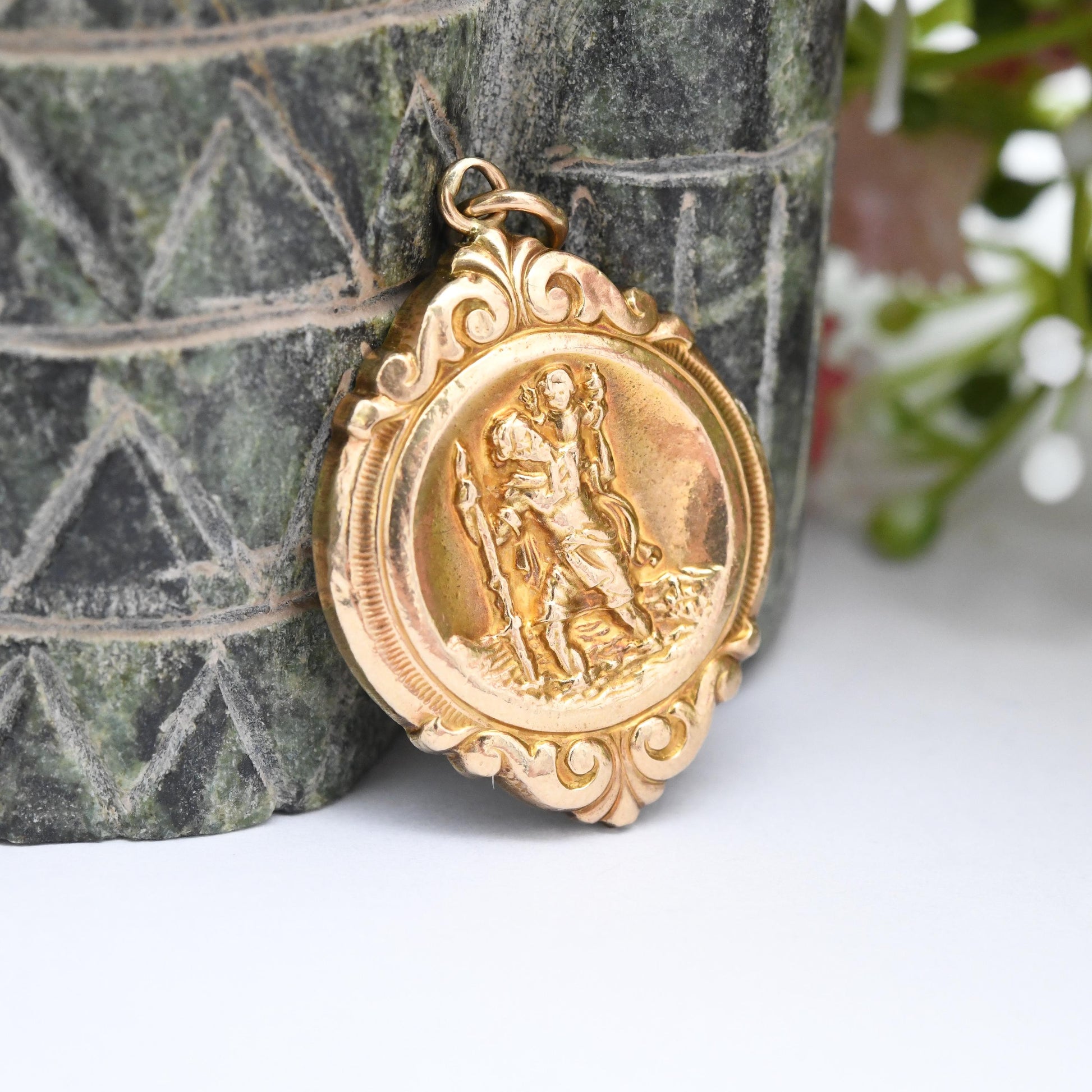 Vintage 9ct Gold St Christopher Pendant - Watch Fob Charm Pendant Patron Saint of Travellers Travel Gift Religious Saint Christian Necklace