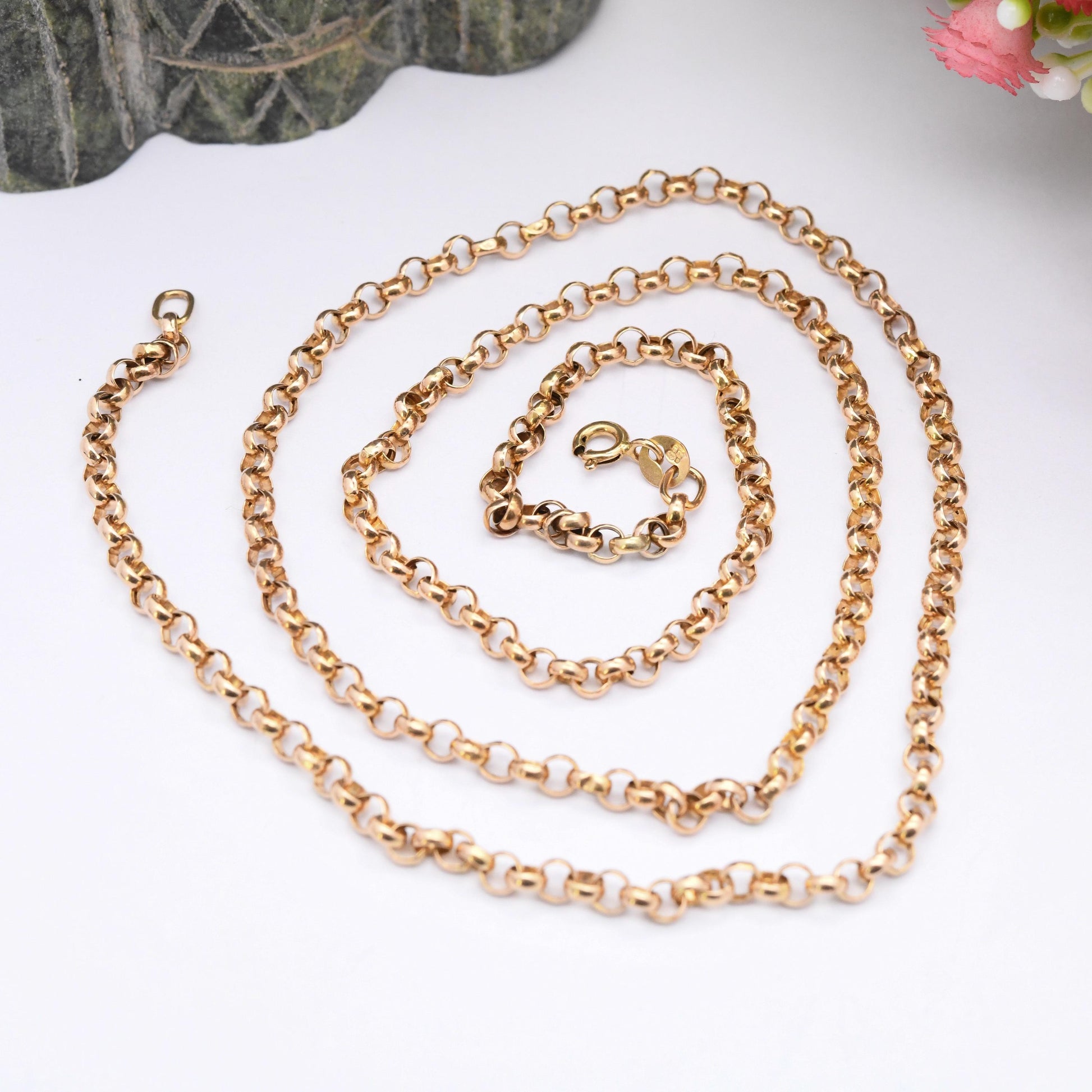 Vintage 9ct Gold Rolo Chain Necklace Made in Italy - Long 9K Solid Gold Chain | 60cm | 24"