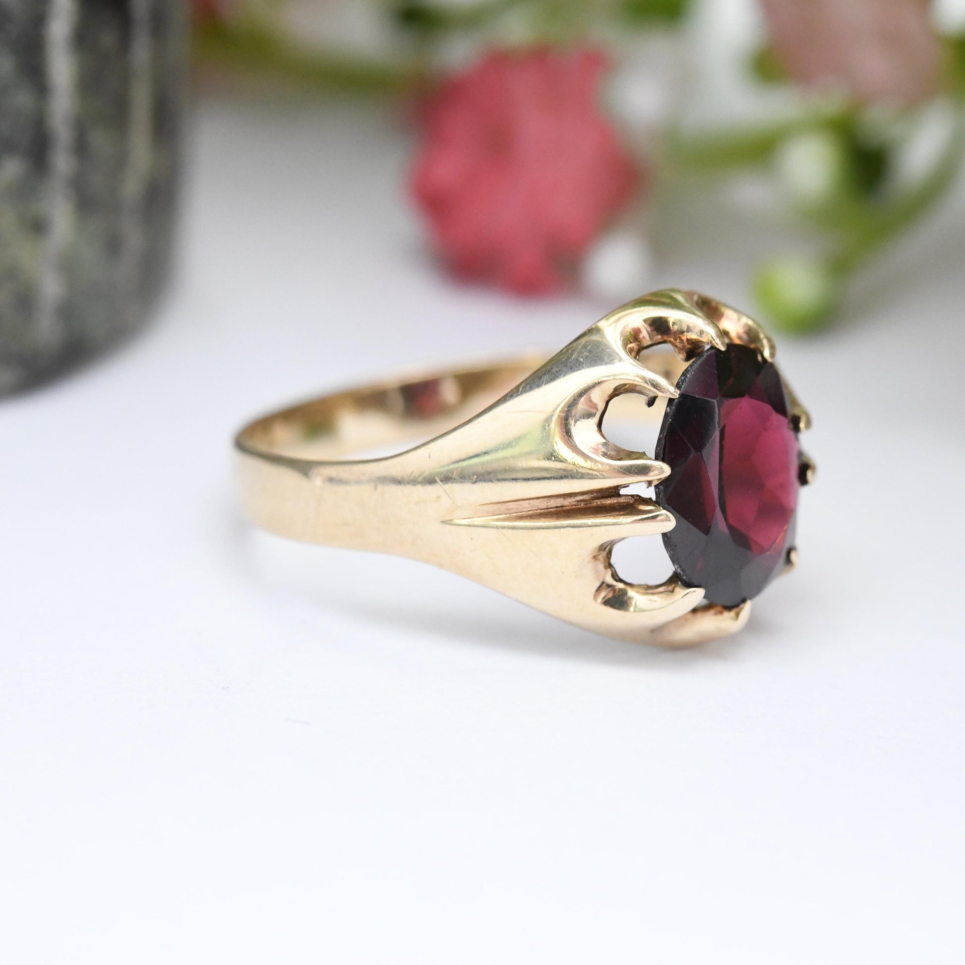 Vintage 9ct Gold Garnet Signet Ring 1985 Charles Lucas and Sons CL&S Edinburgh - Statement Unisex Jewellery | UK Size - P | US Size - 7 3/4