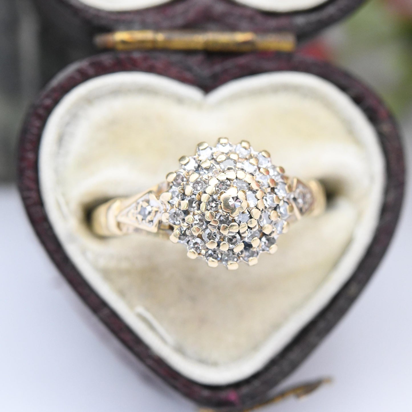 Vintage 9ct Gold Diamond Cluster Ring .25 Carats 25 Points - Pretty Engagement Ring | Delicate Gold Gift | UK Size - J 1/2 | US Size - 5