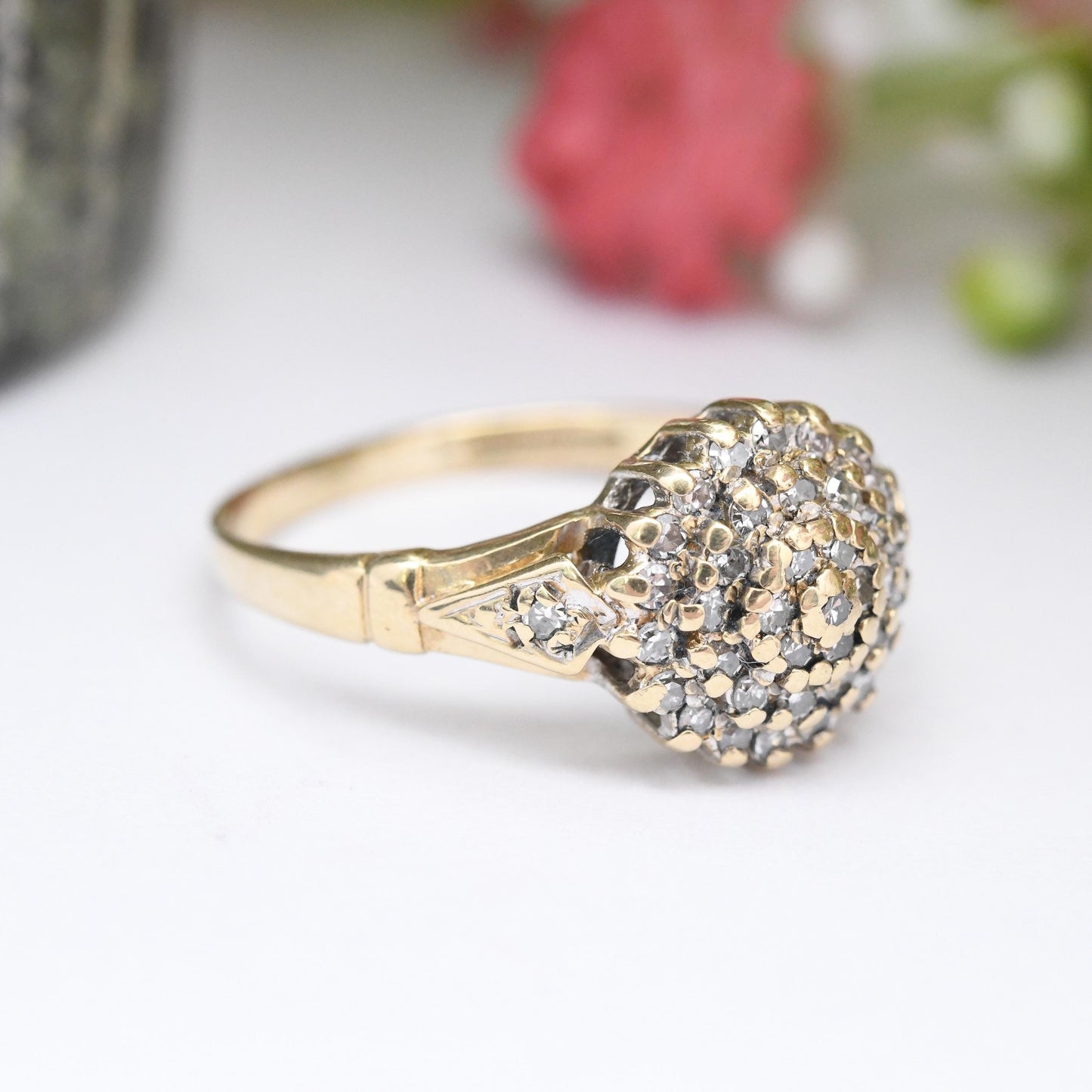 Vintage 9ct Gold Diamond Cluster Ring .25 Carats 25 Points - Pretty Engagement Ring | Delicate Gold Gift | UK Size - J 1/2 | US Size - 5