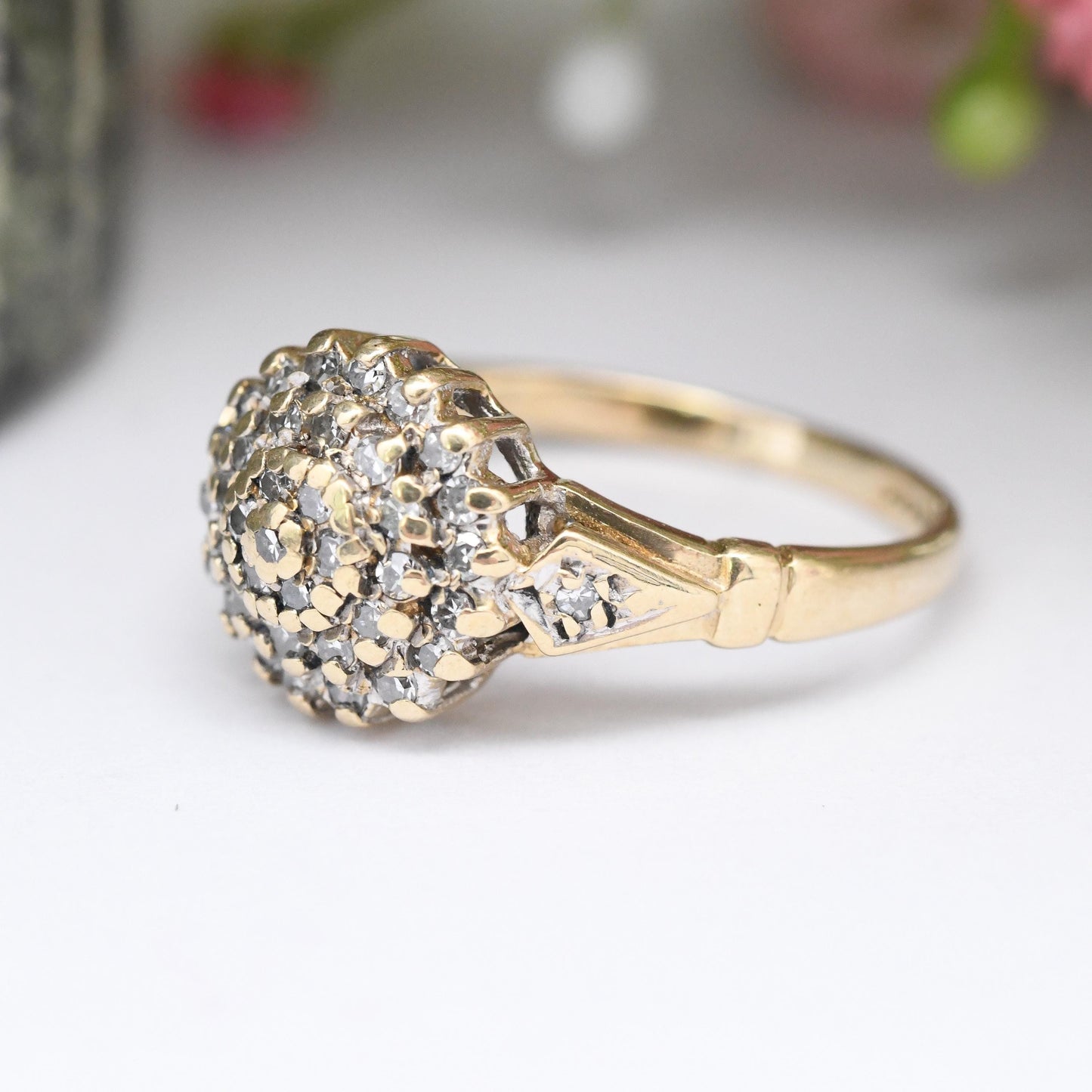 Vintage 9ct Gold Diamond Cluster Ring .25 Carats 25 Points - Pretty Engagement Ring | Delicate Gold Gift | UK Size - J 1/2 | US Size - 5